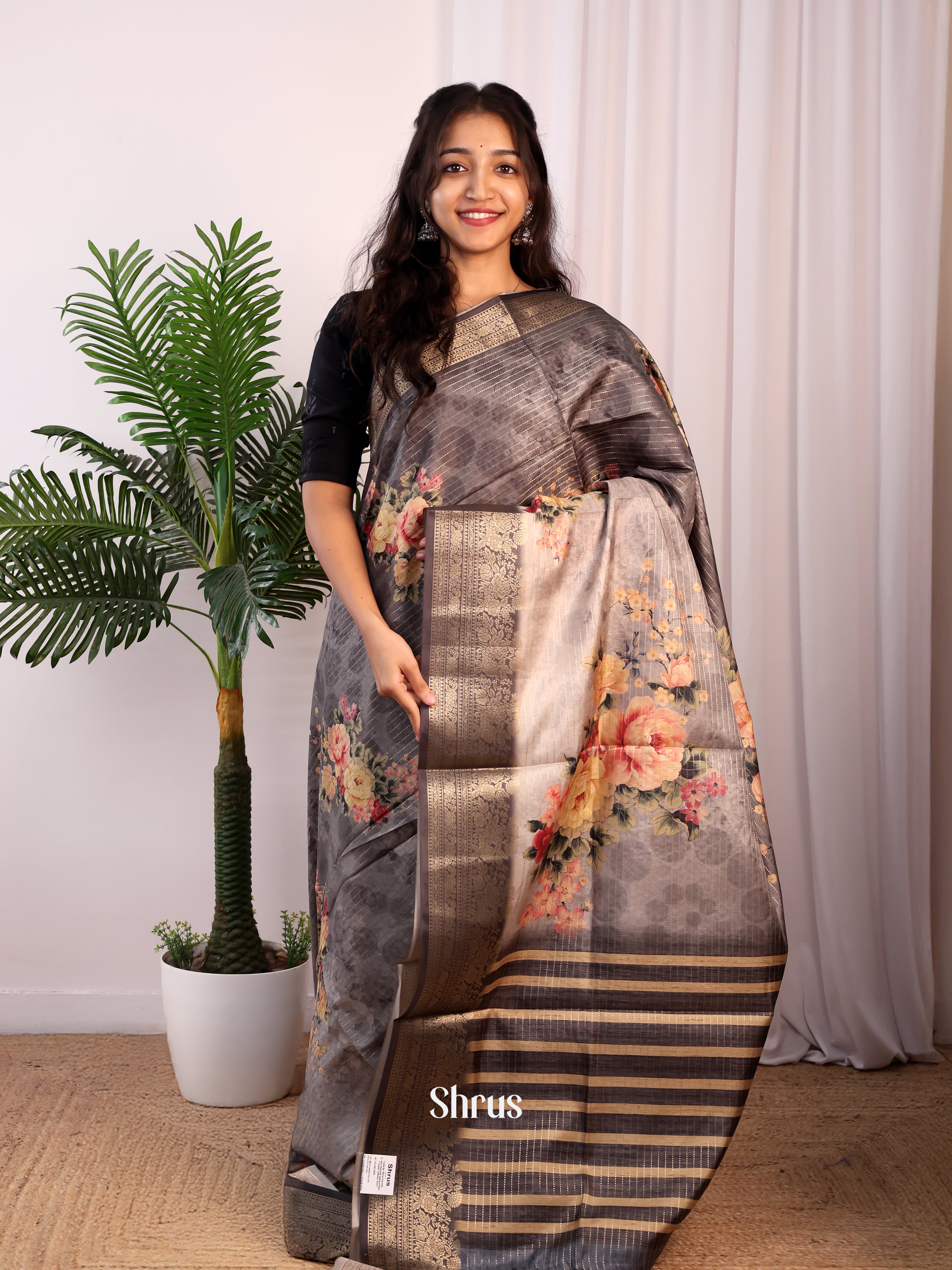 Grey - Semi Dola silk Saree