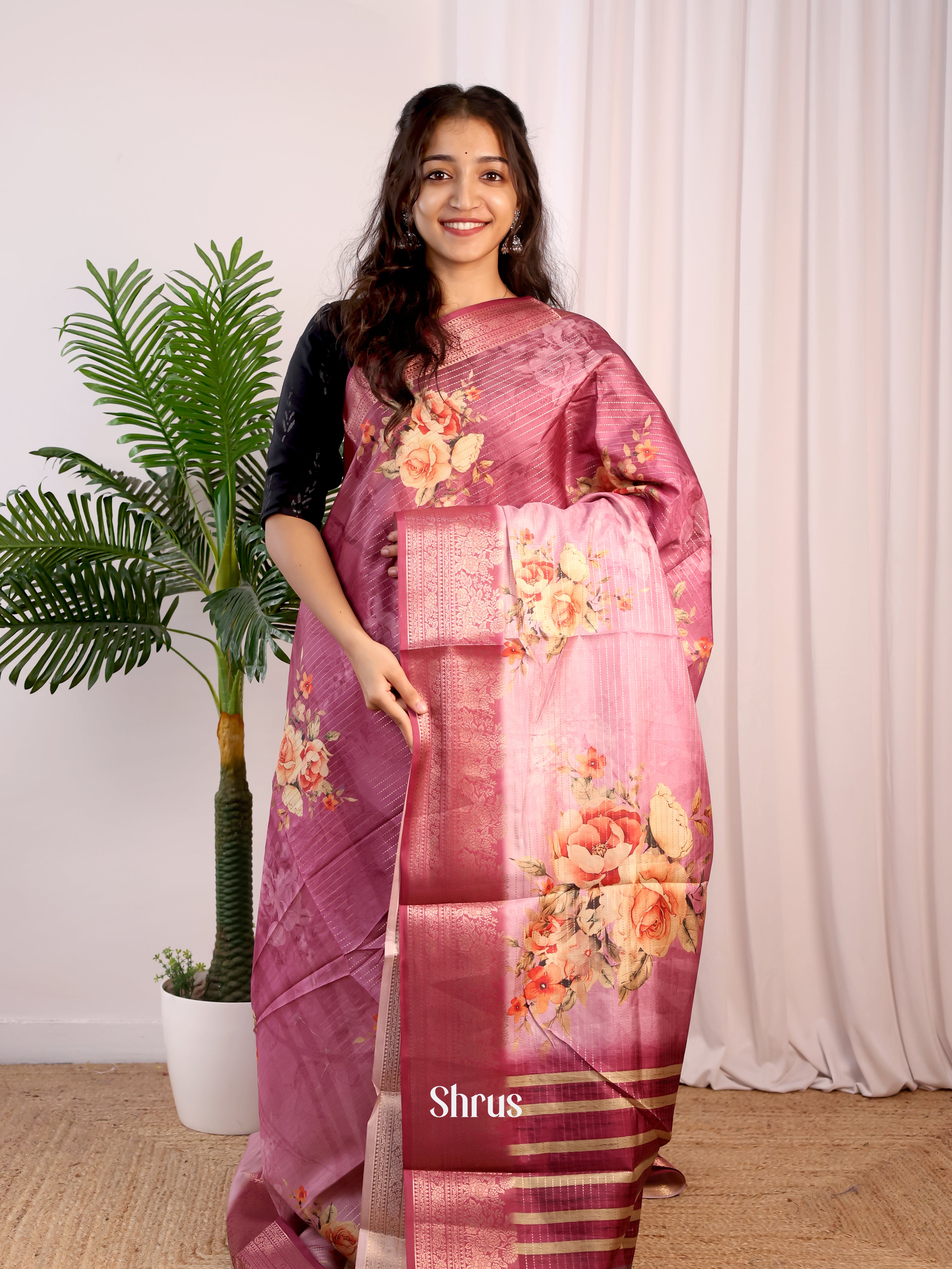 Purple - Semi Dola silk Saree