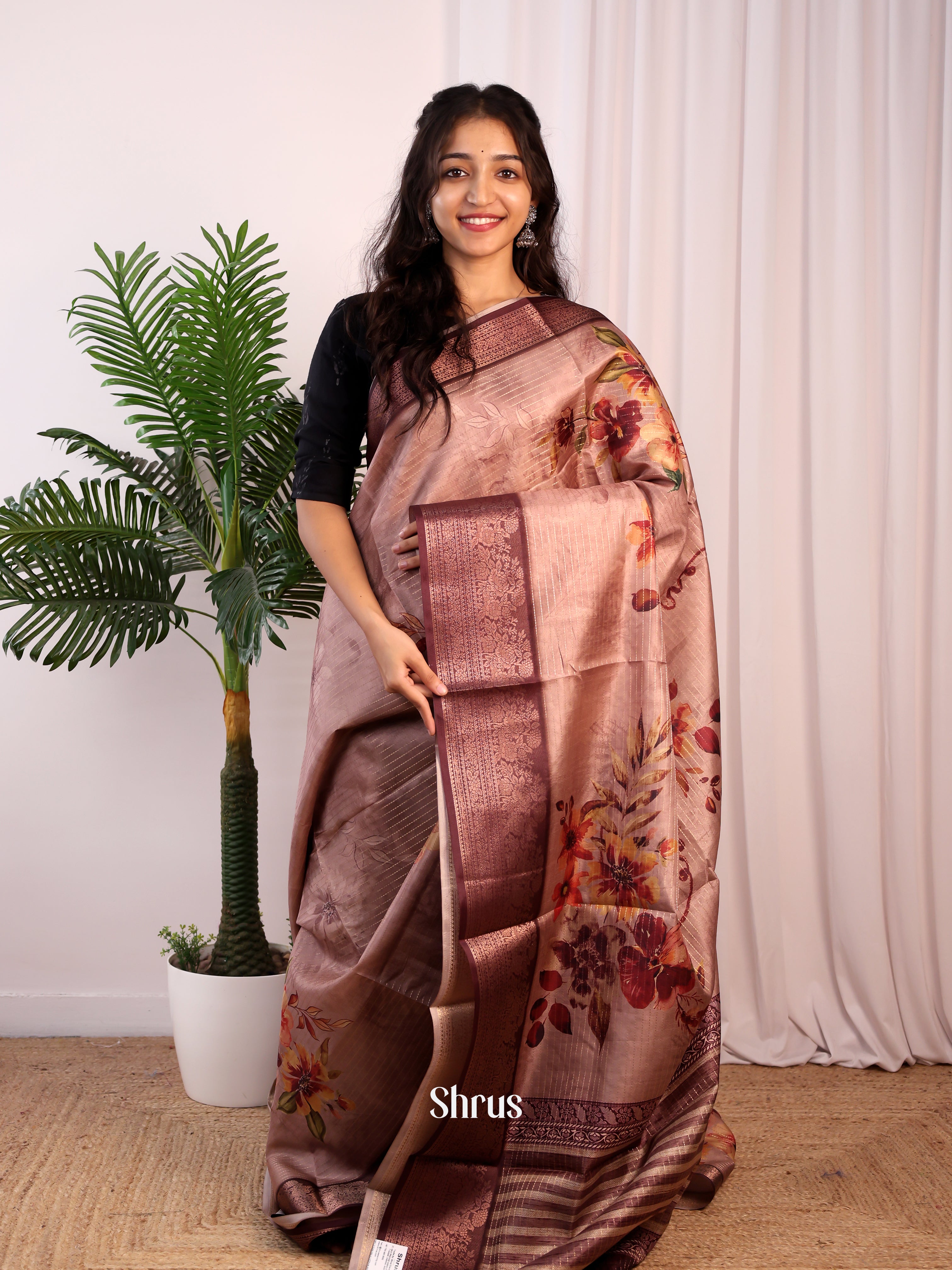 Lite & Dark Brown - Semi Dola silk Saree