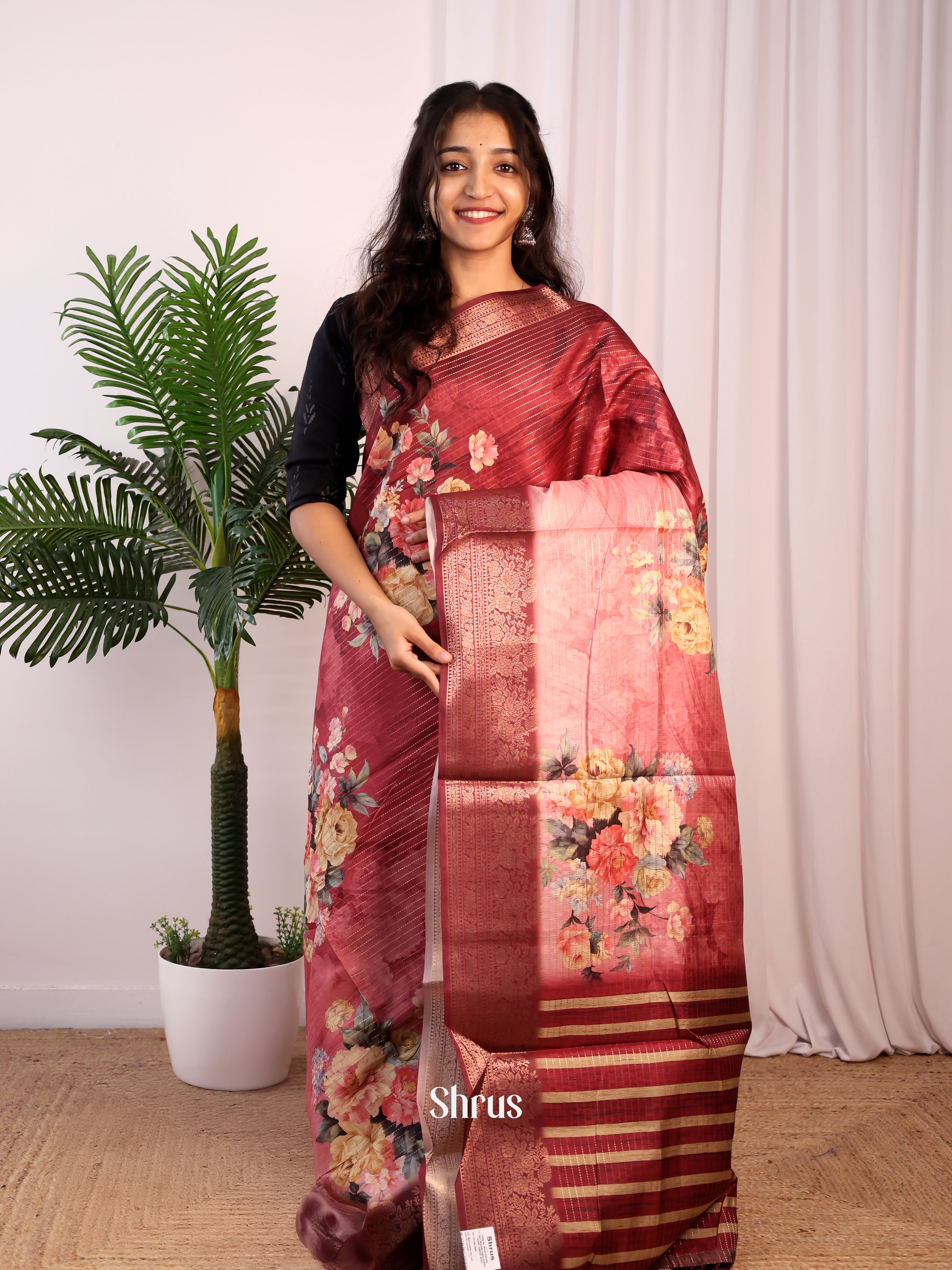 Maroon & Pink - Semi Dola silk Saree