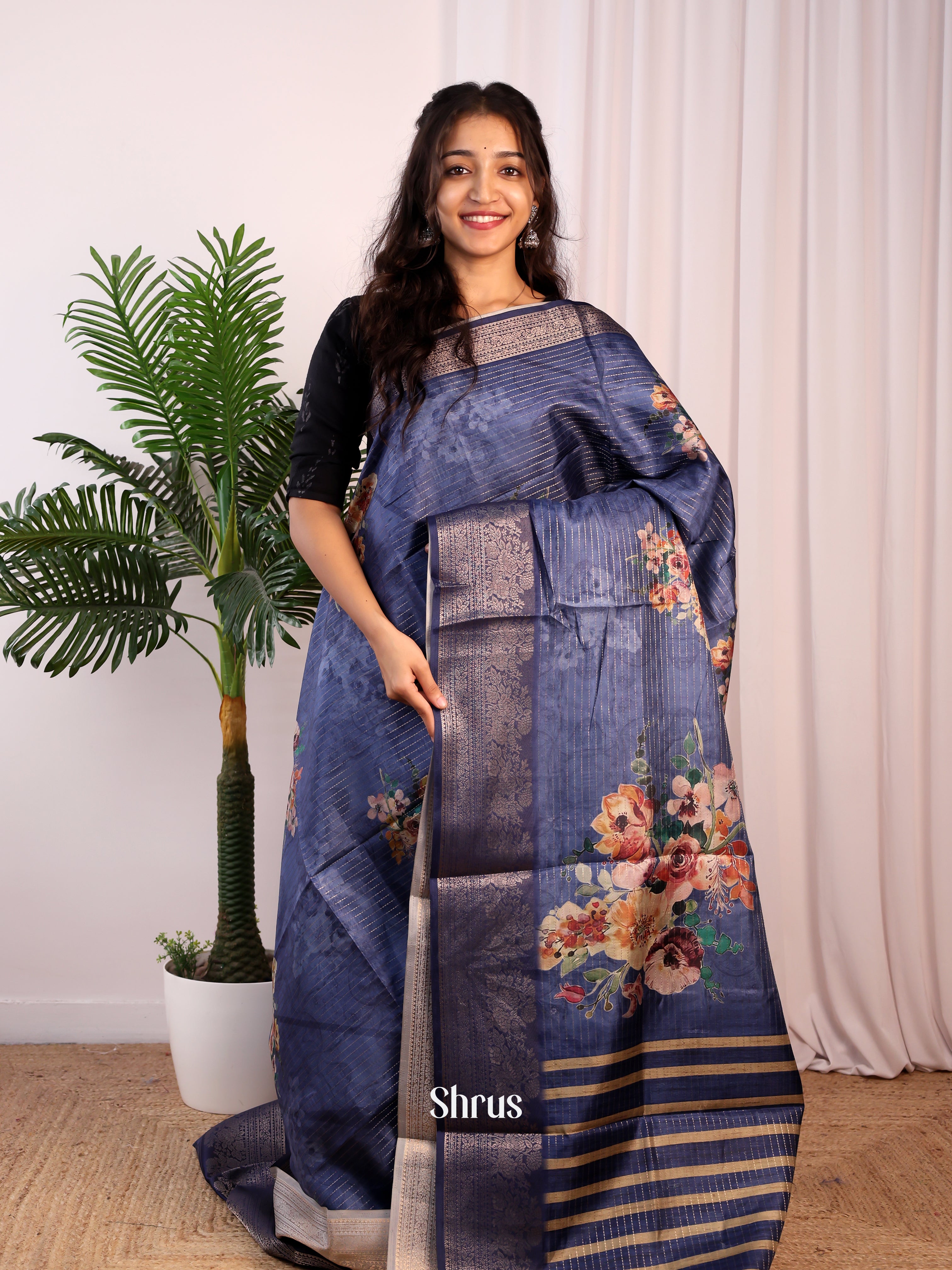 Blue - Semi Dola silk Saree