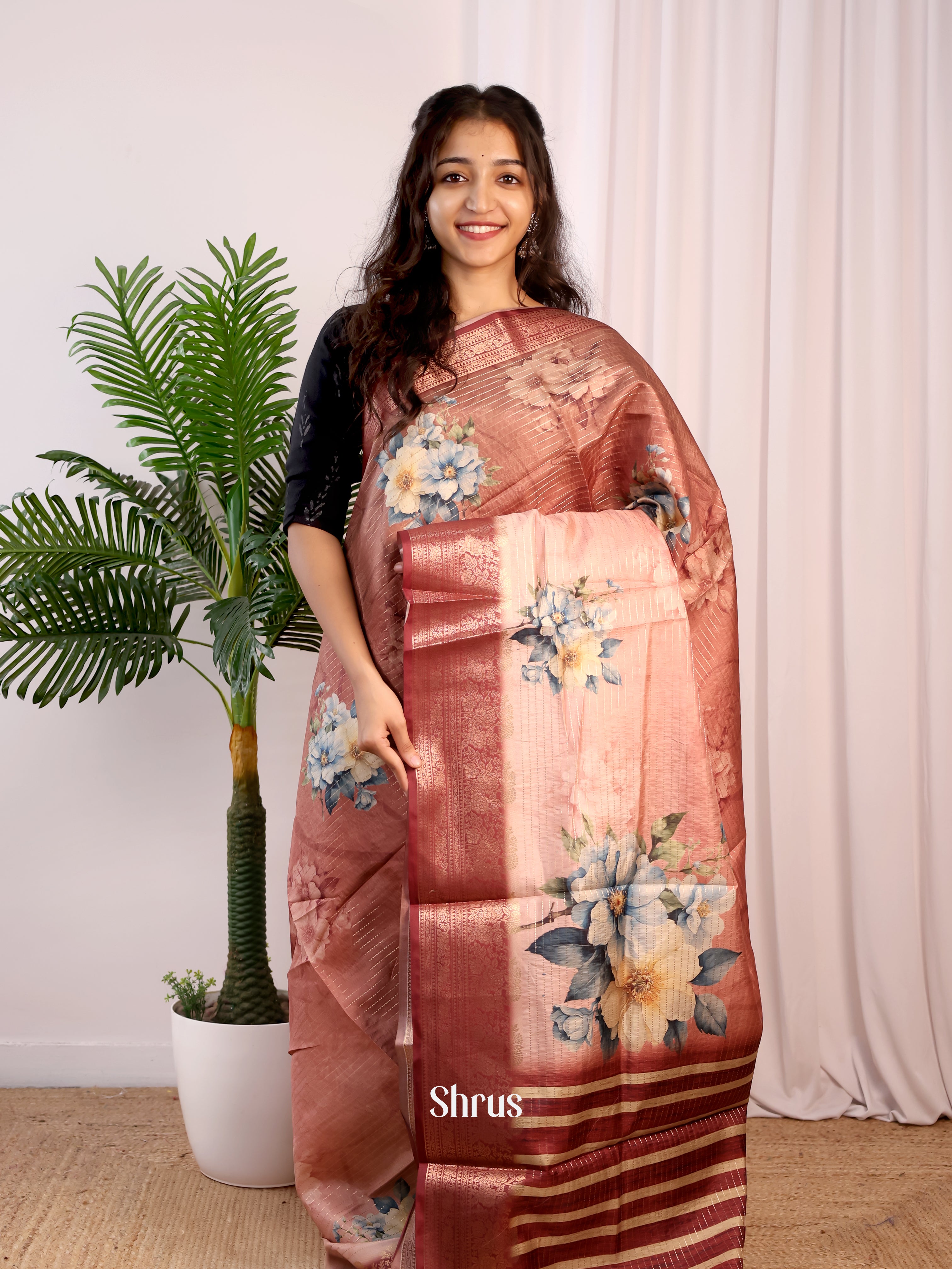 Brown - Semi Dola silk Saree