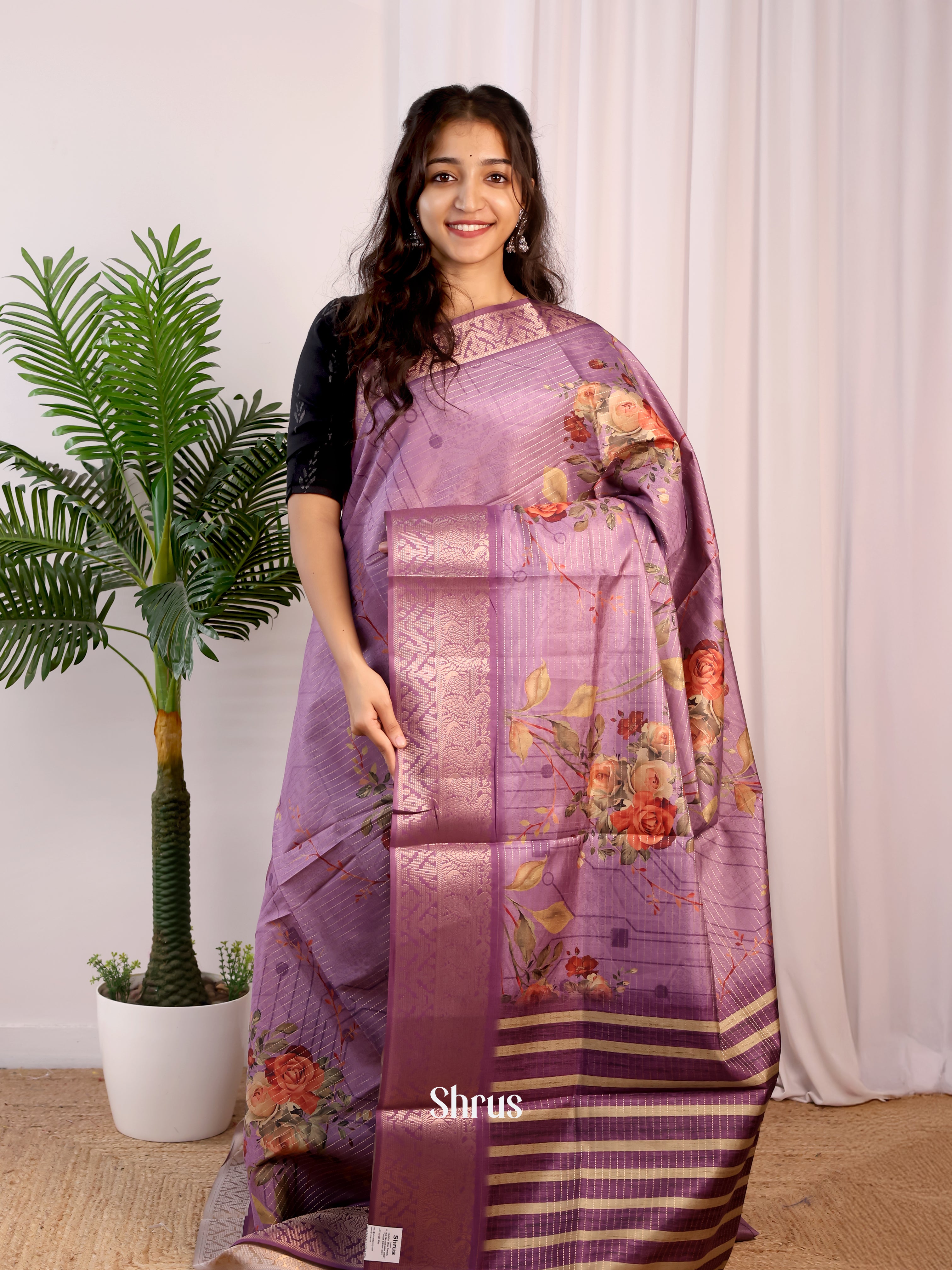 Purple  - Semi Dola silk Saree