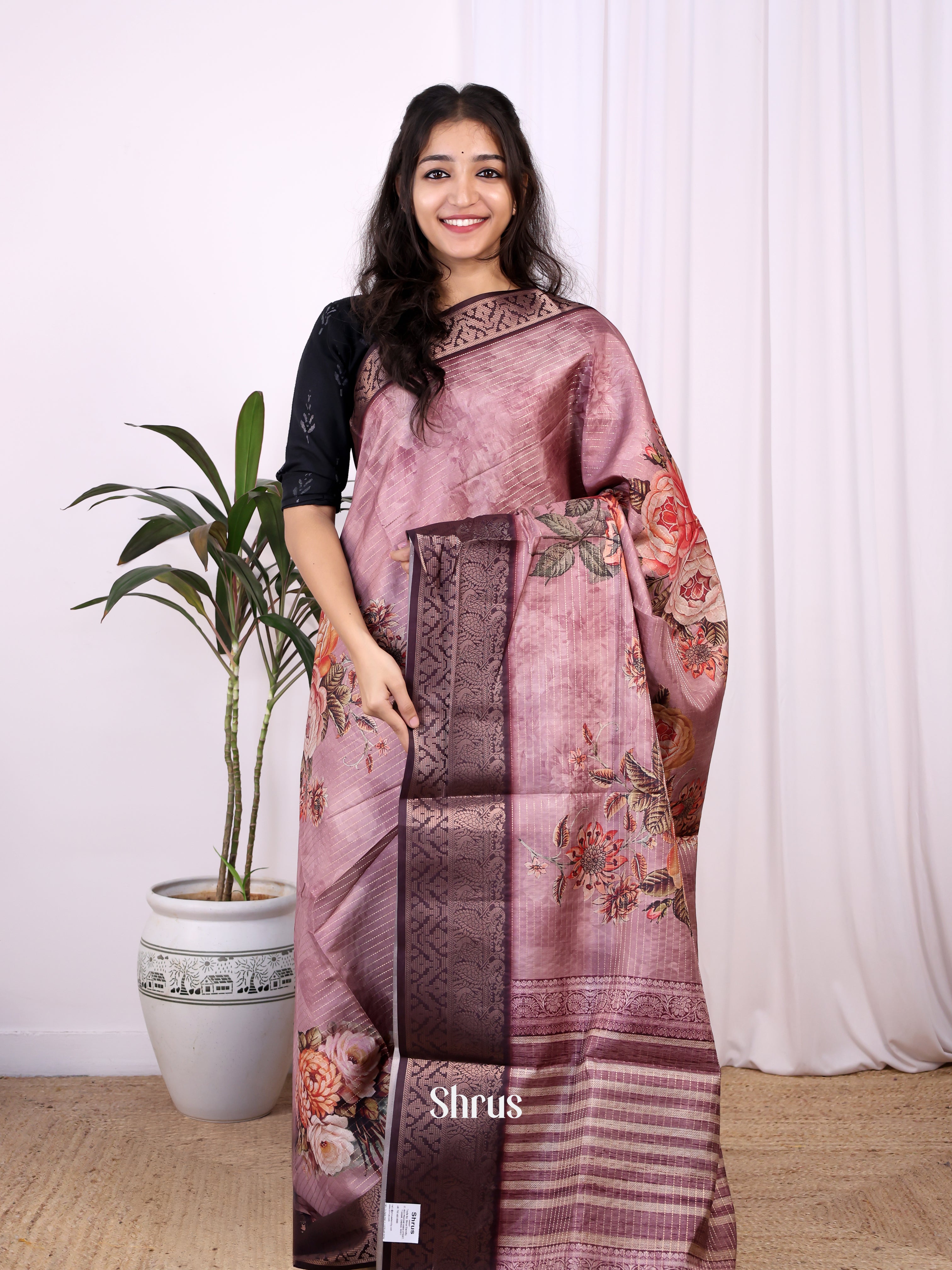 Purple - Semi Dola silk Saree