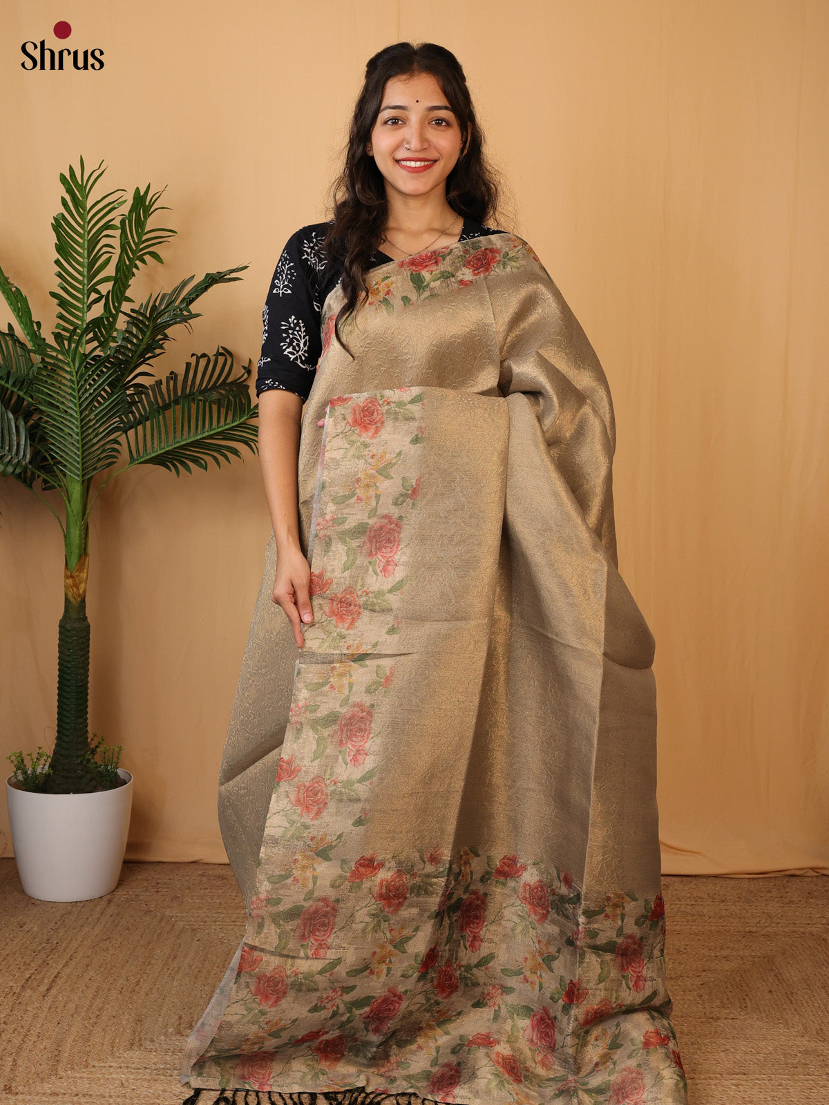 Greyish Gold - Semi Tissue Saree