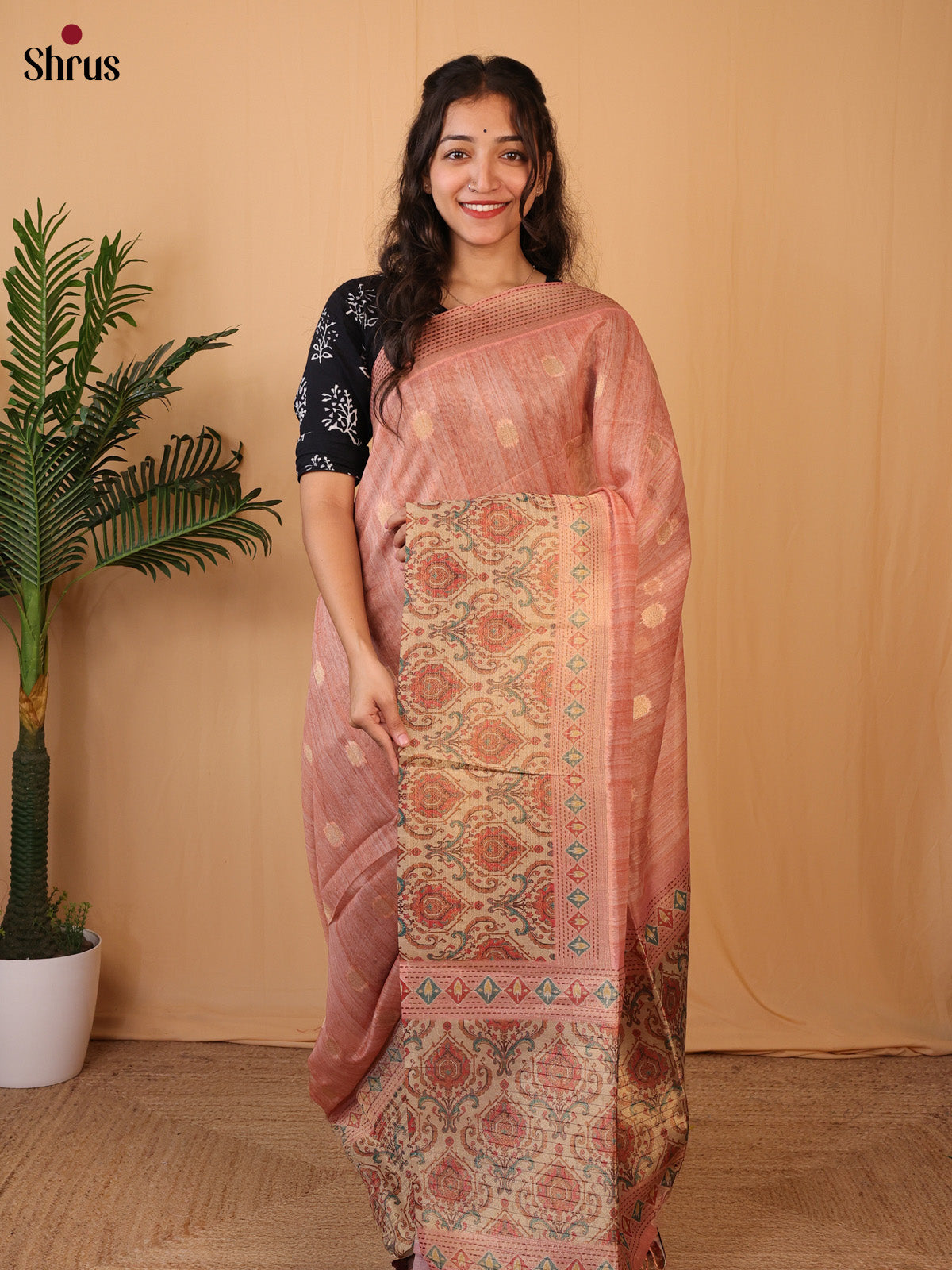 Onion Peel & Beige - Semi Tissue Saree