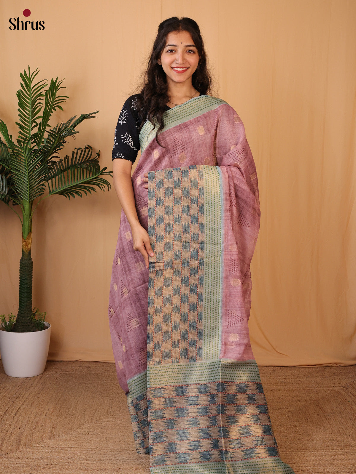 Lavender & Grey - Semi Tissue Saree