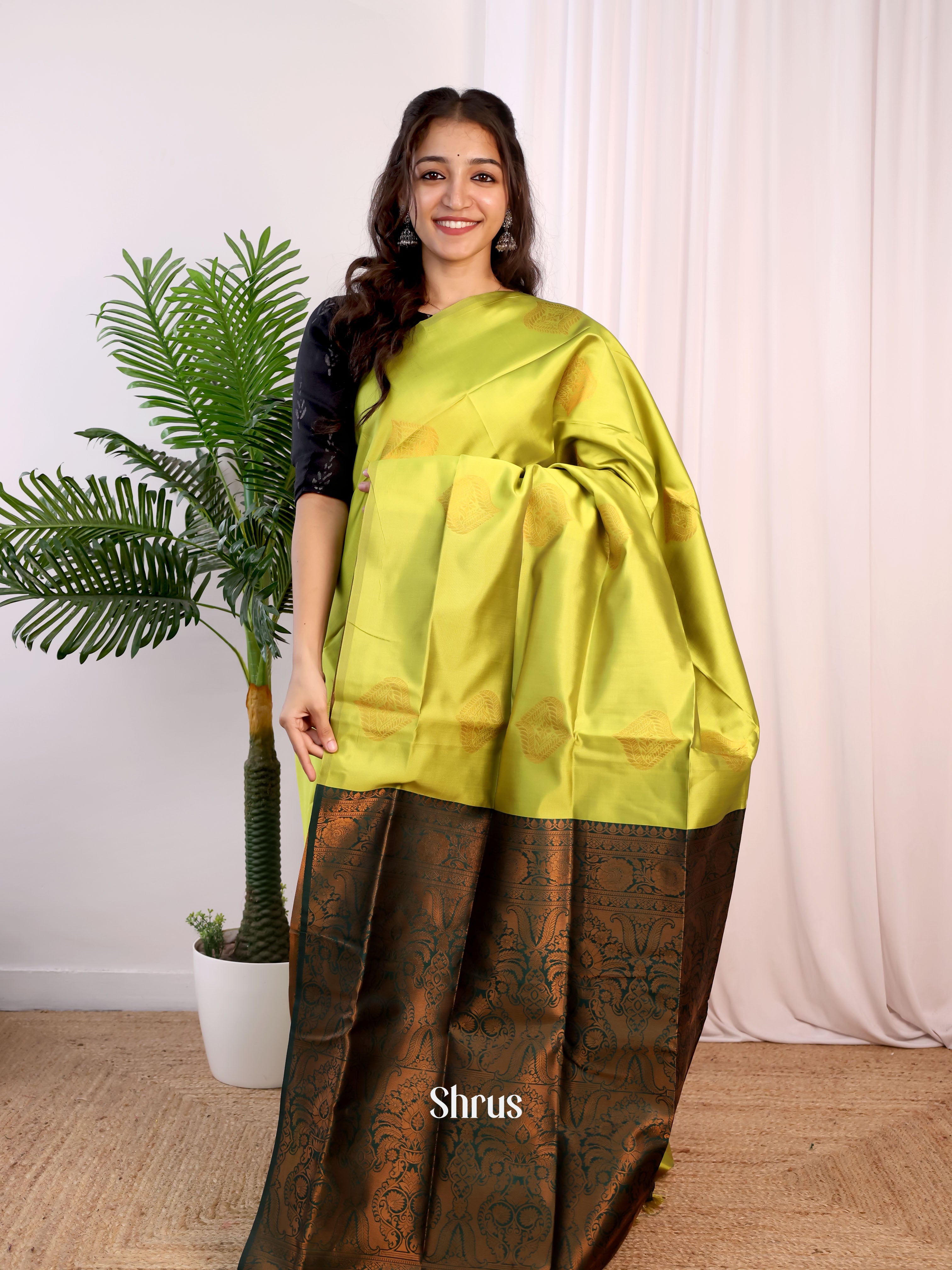 Lite Green & Green- Semi Softsilk Saree - Shop on Shrus.com