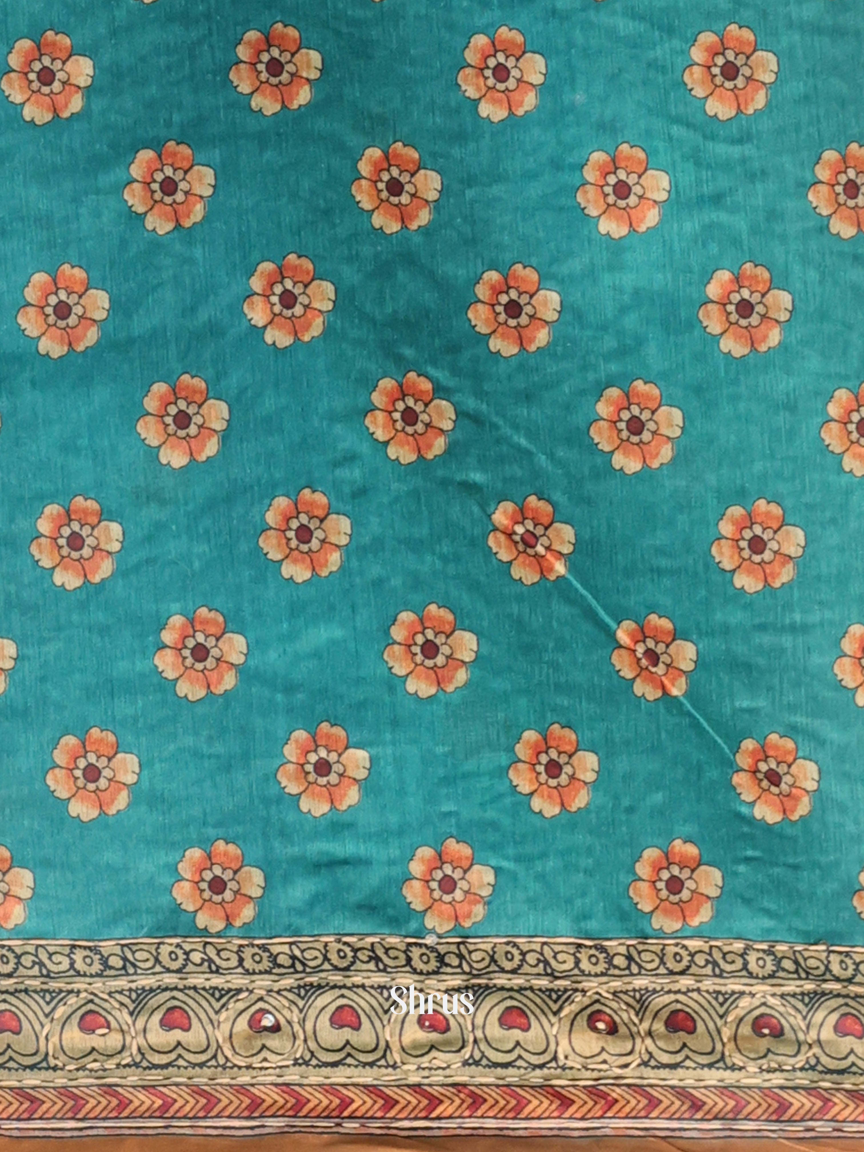 Blue & Brown - Semi Kantha Saree