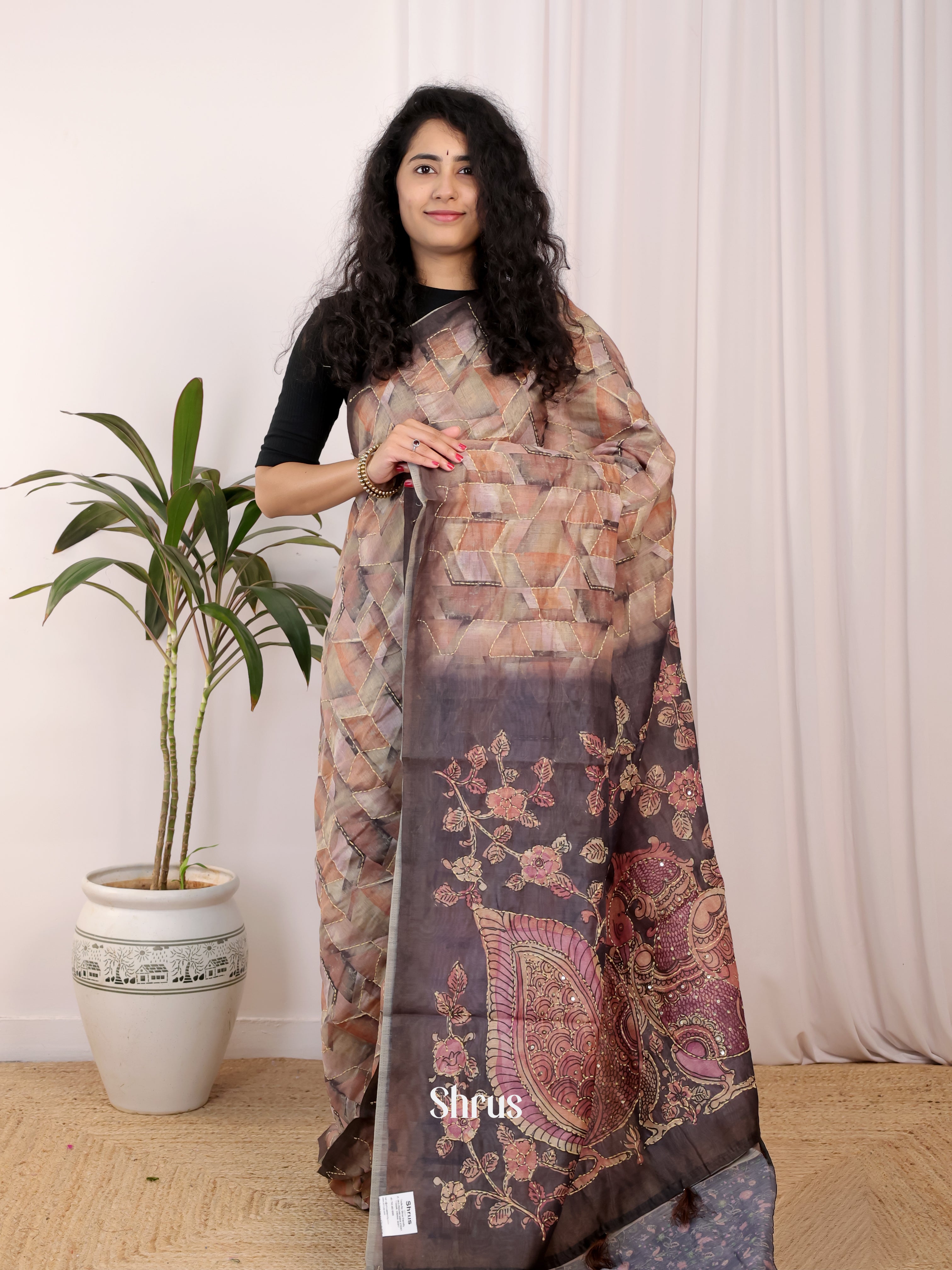 Brown & Grey - Semi Kantha Saree