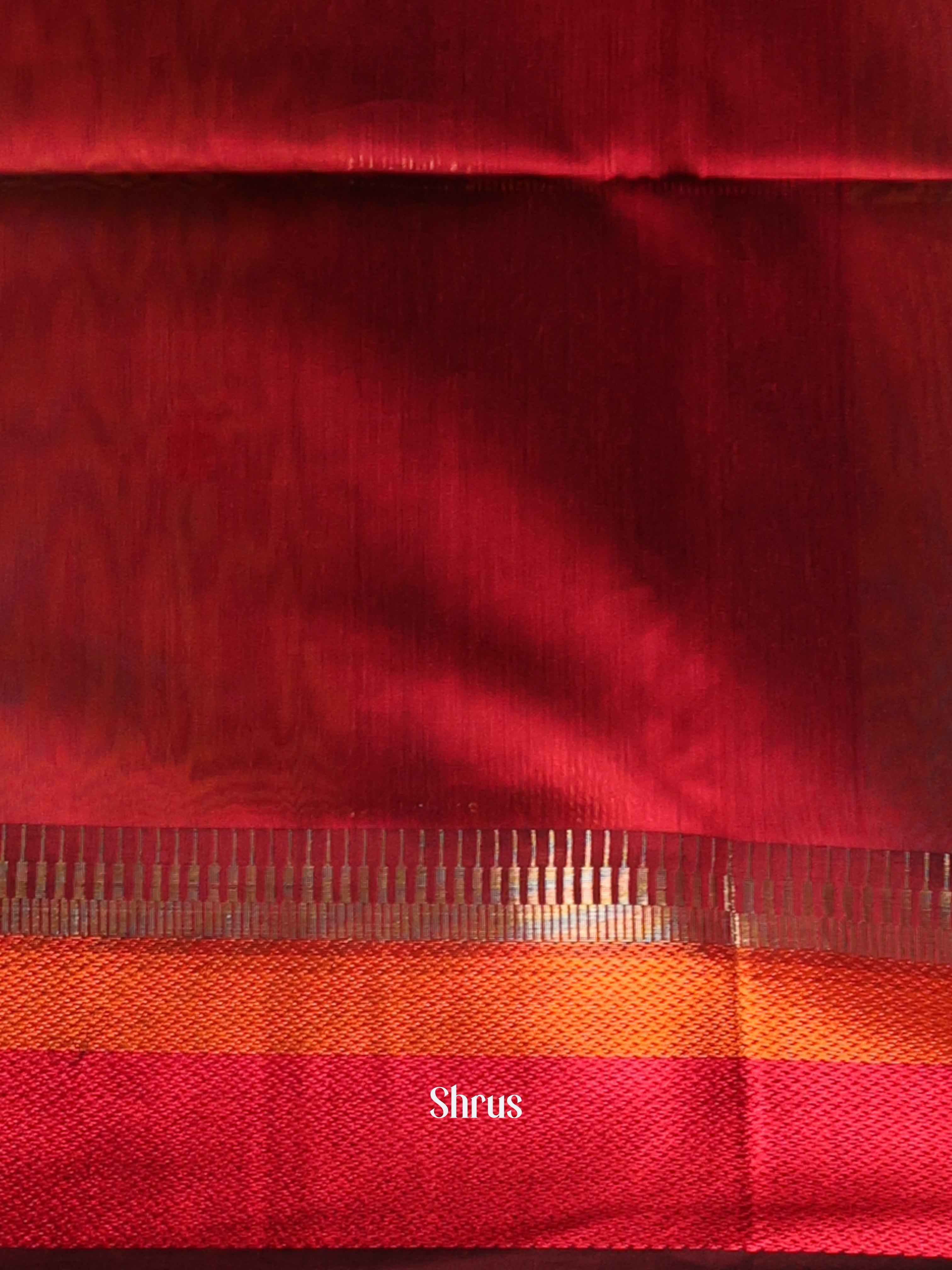 Green & Maroon - Maheshwari silkcotton Saree - Shop on Shrus.com