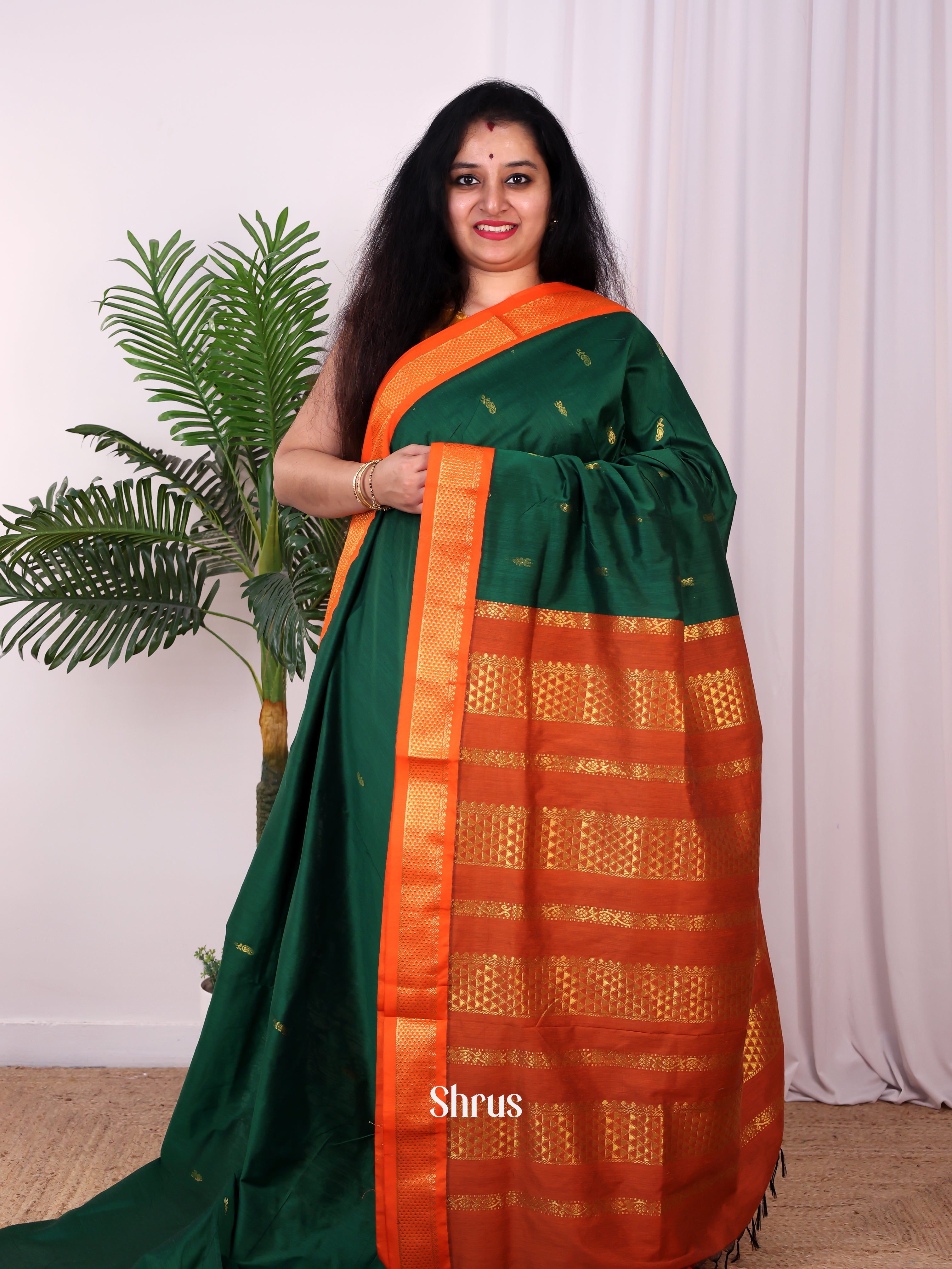 Green & Orange - Kalyani Cotton Saree - Shop on Shrus.com