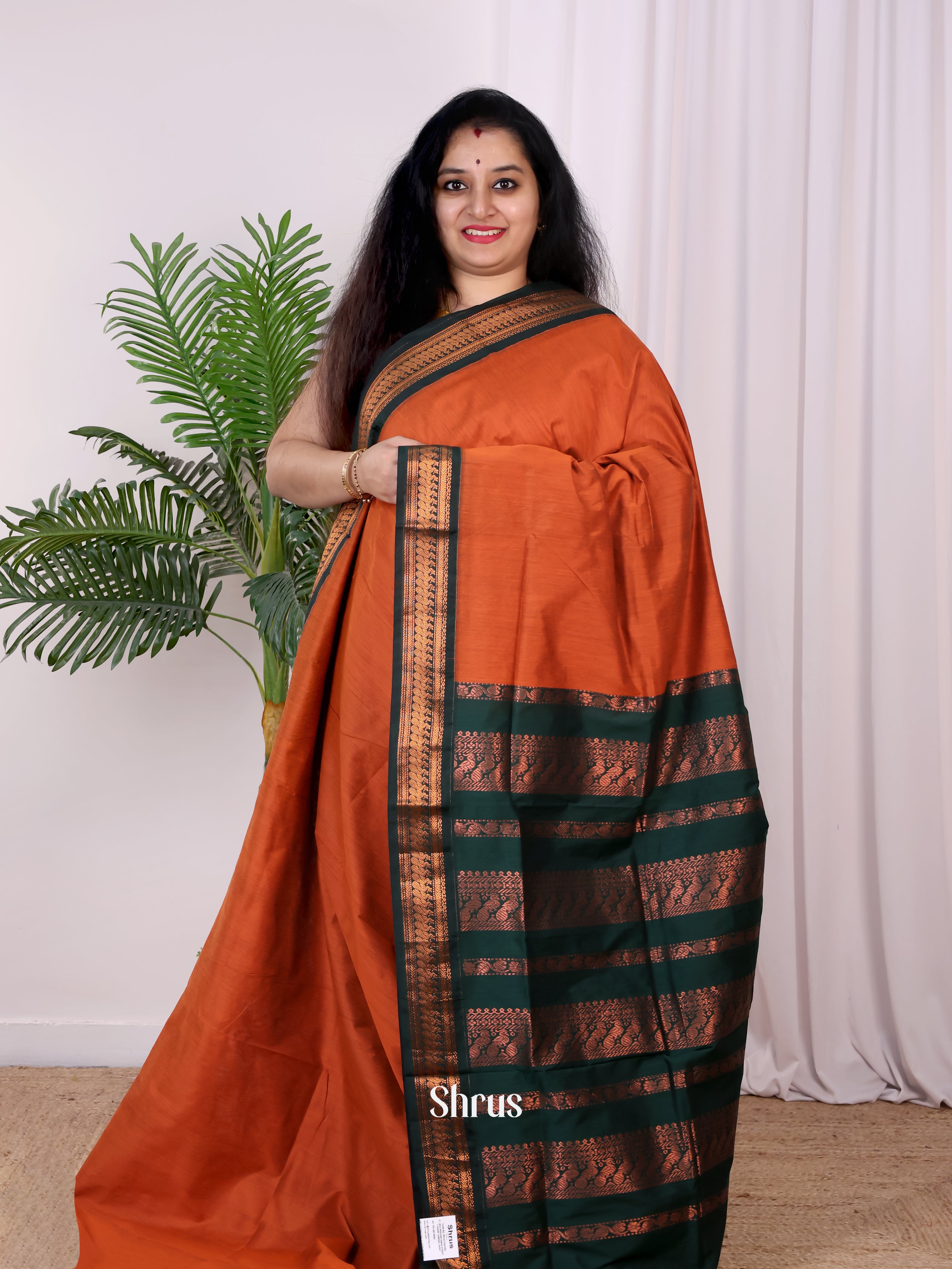 Orange & Green- Kalyani Cotton Saree - Shop on Shrus.com