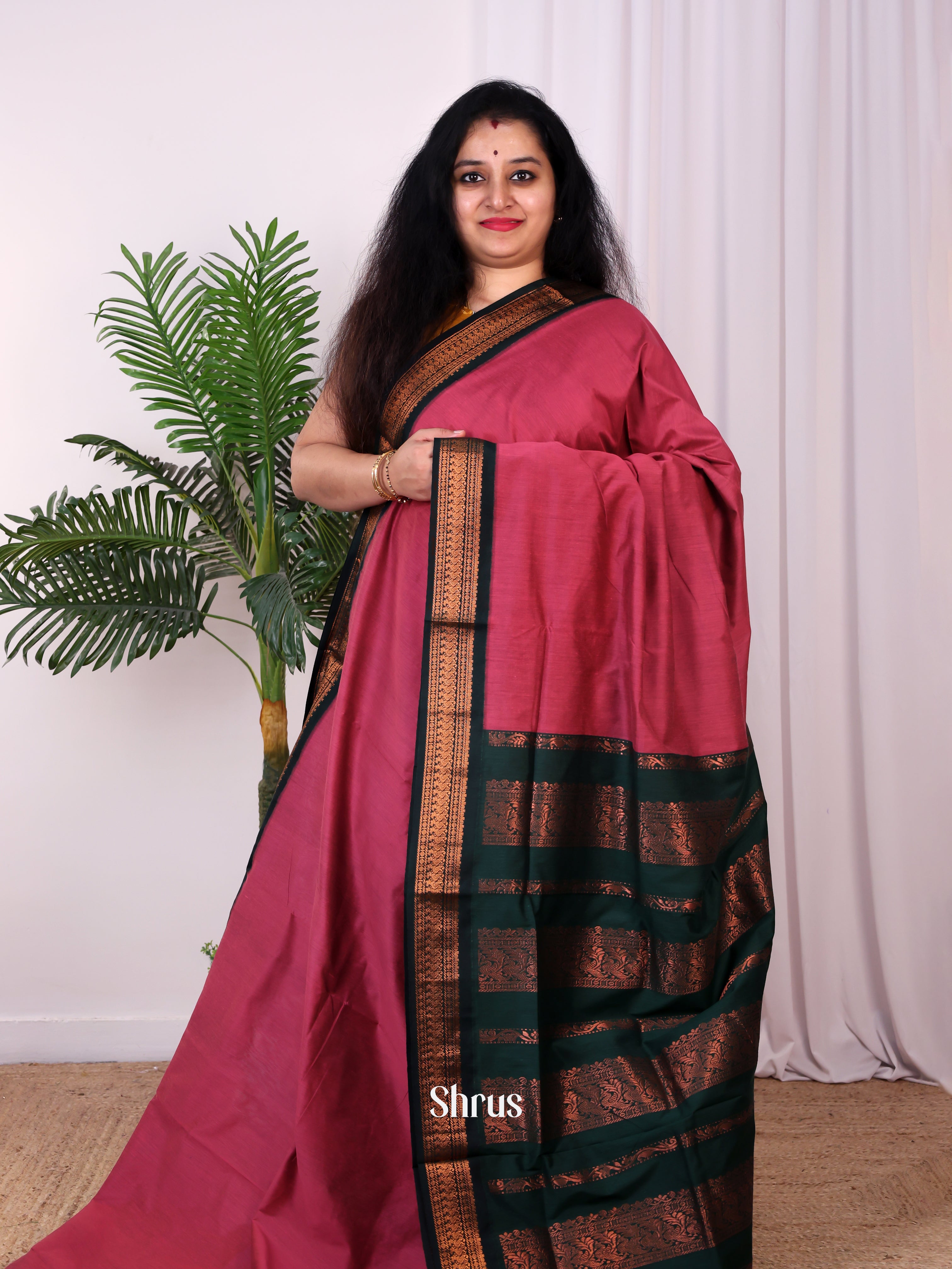 Pink & Green - Kalyani Cotton Saree - Shop on Shrus.com