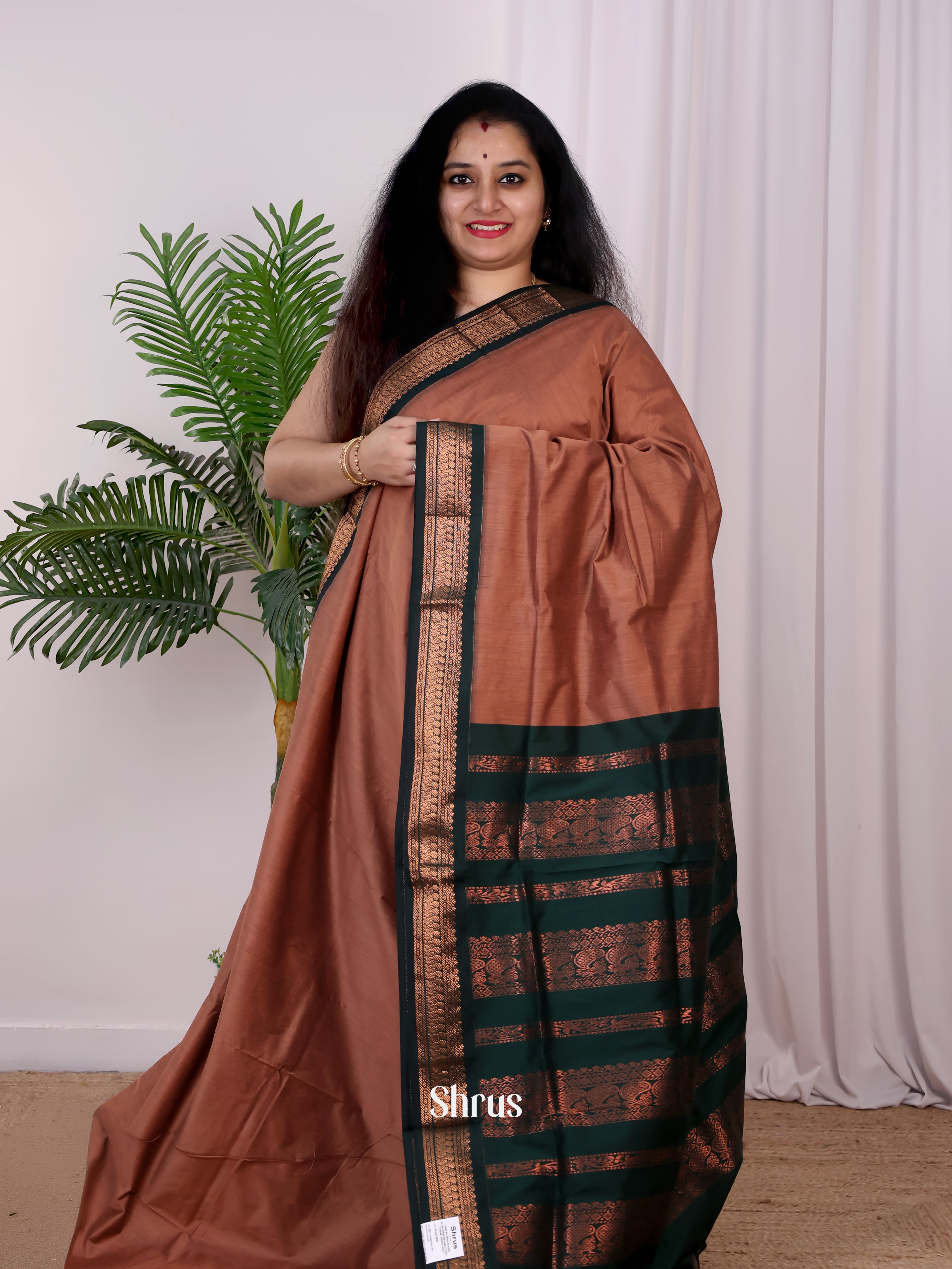 brown & Green - Kalyani Cotton Saree