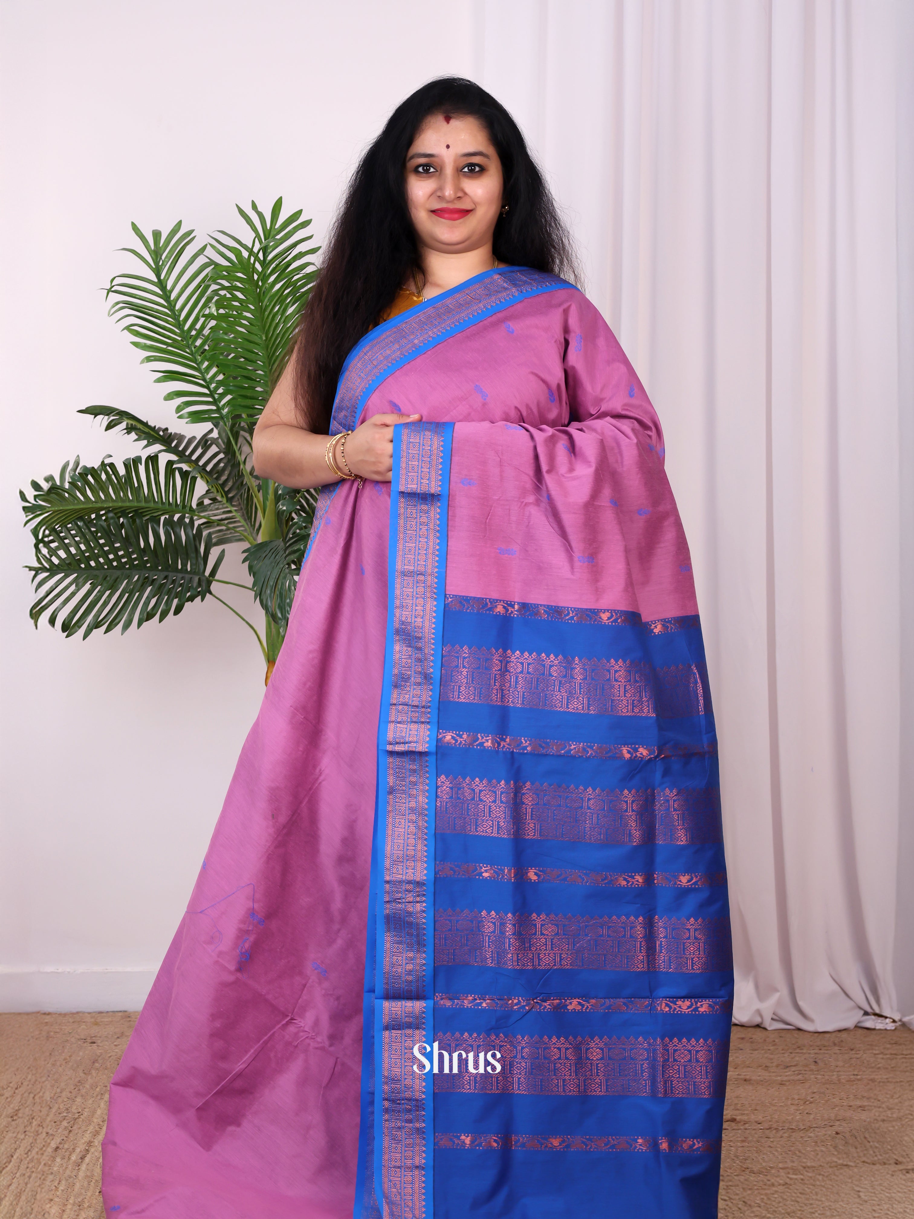 Pink & Blue - Kalyani Cotton Saree - Shop on Shrus.com