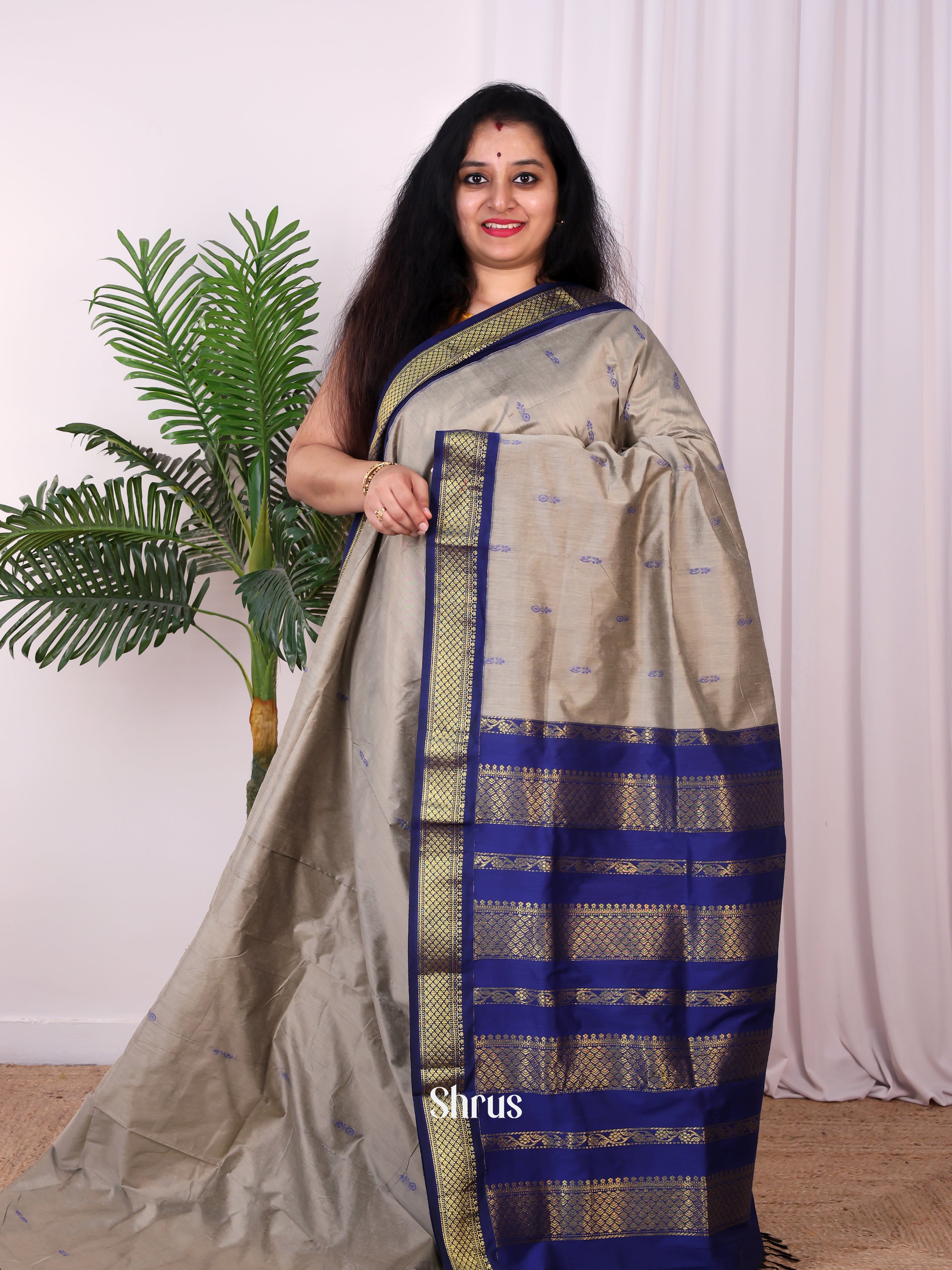 Grey & Blue - Kalyani Cotton Saree