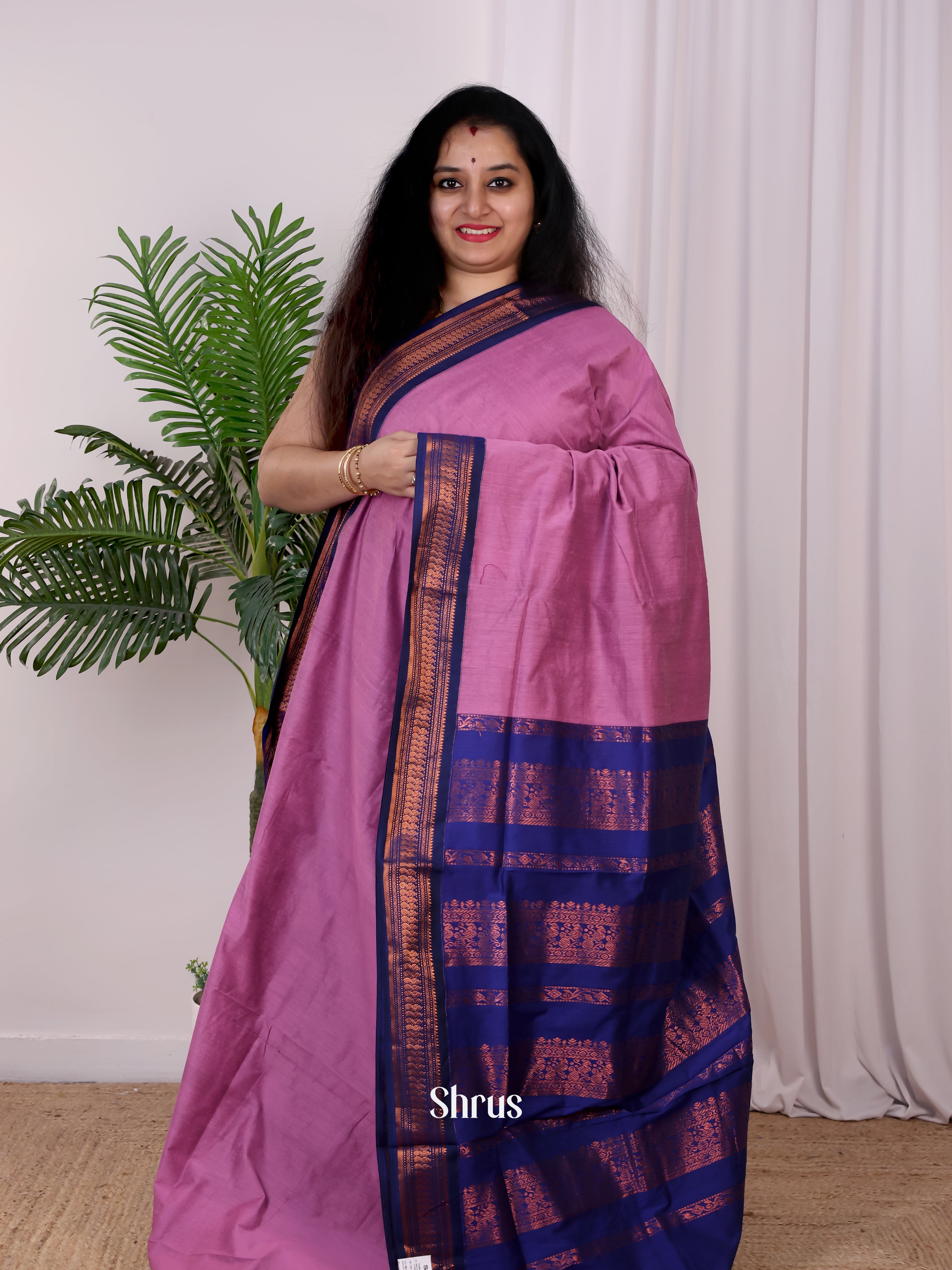 Pink & Blue - Kalyani Cotton Saree - Shop on Shrus.com
