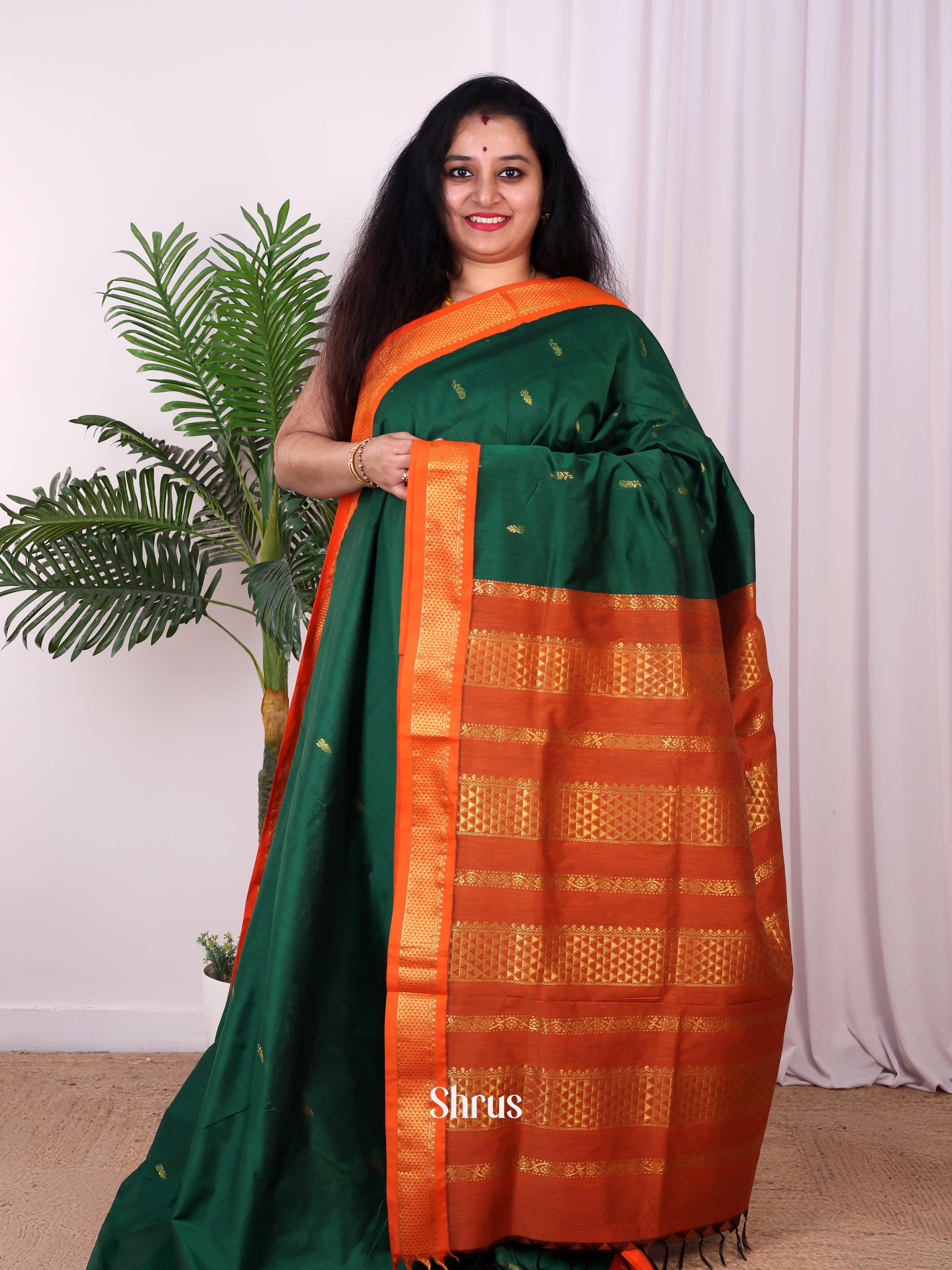 Green & Orange - Kalyani Cotton Saree - Shop on Shrus.com