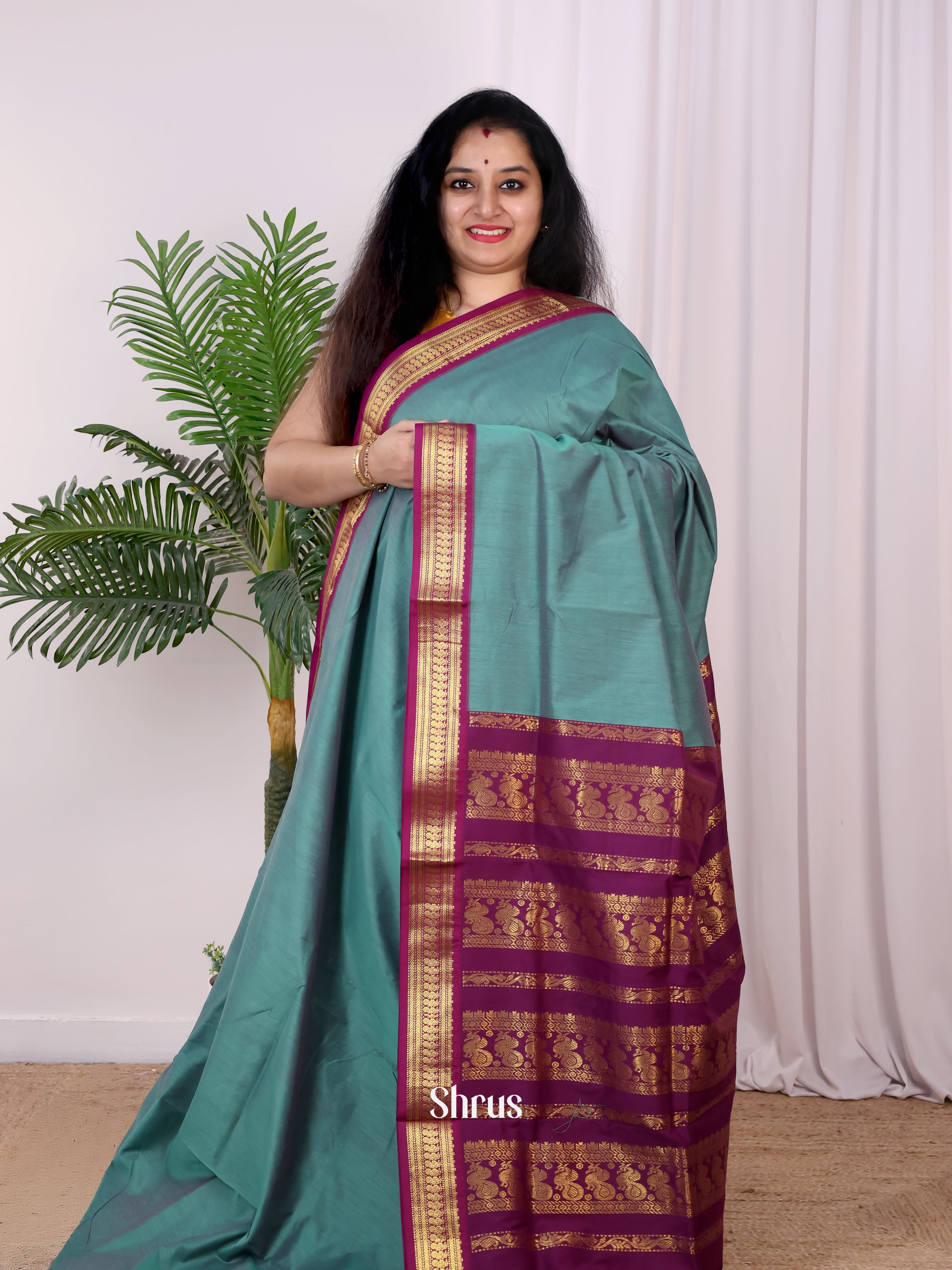 Green & Purple - Kalyani Cotton Saree - Shop on Shrus.com