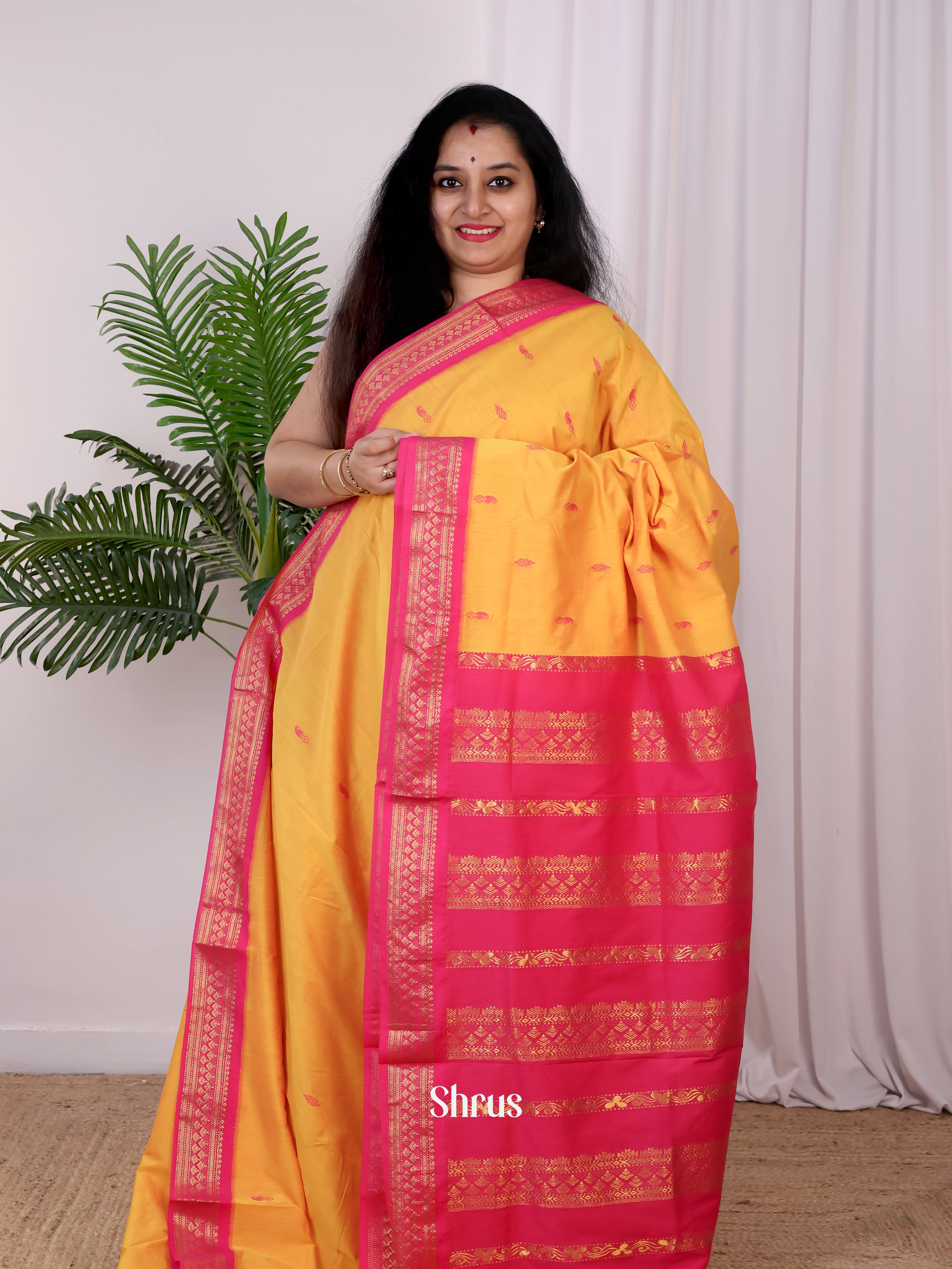 Yellow & Pink - Kalyani Cotton Saree