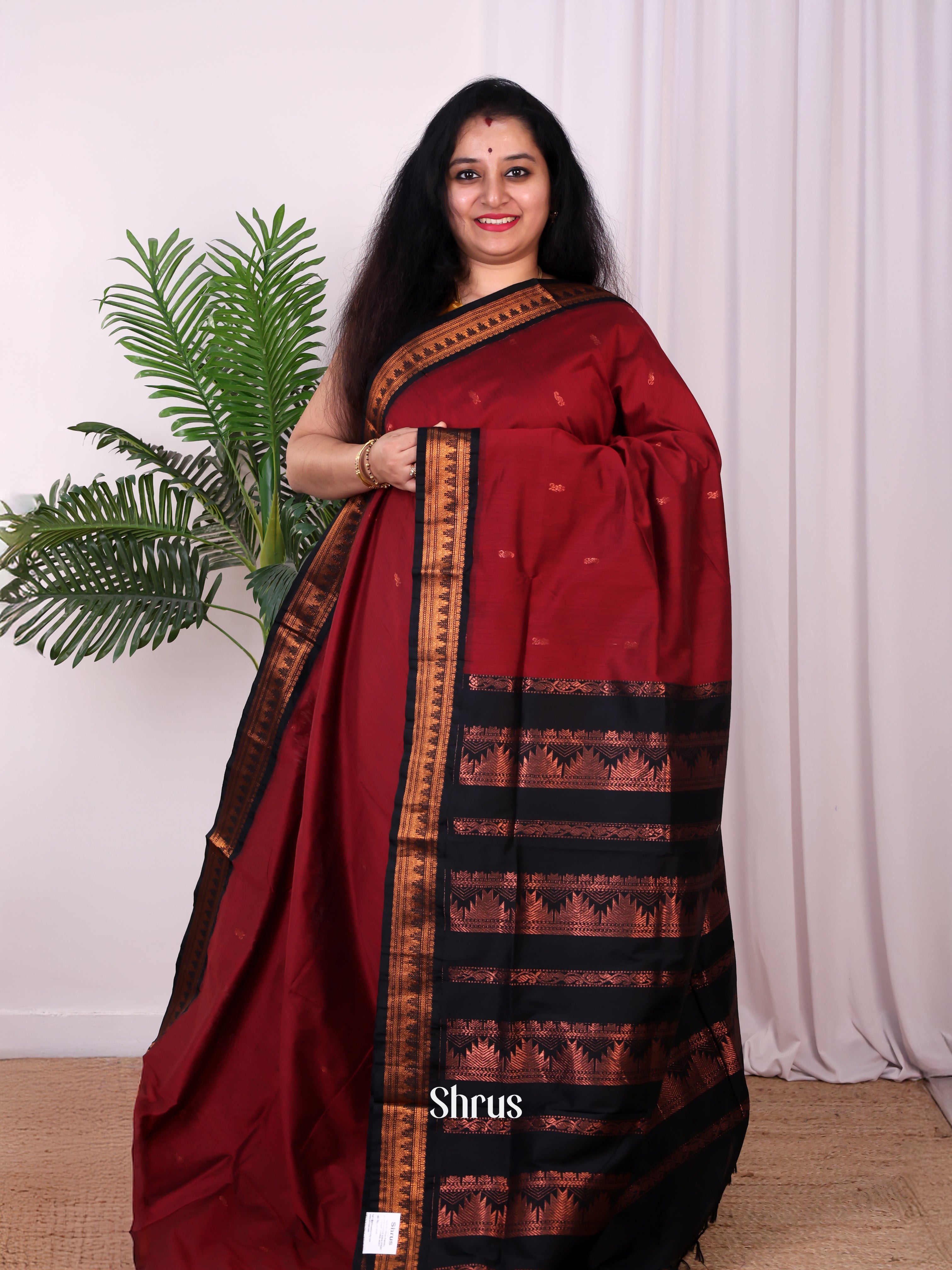 Maroon & Black  - Kalyani Cotton Saree