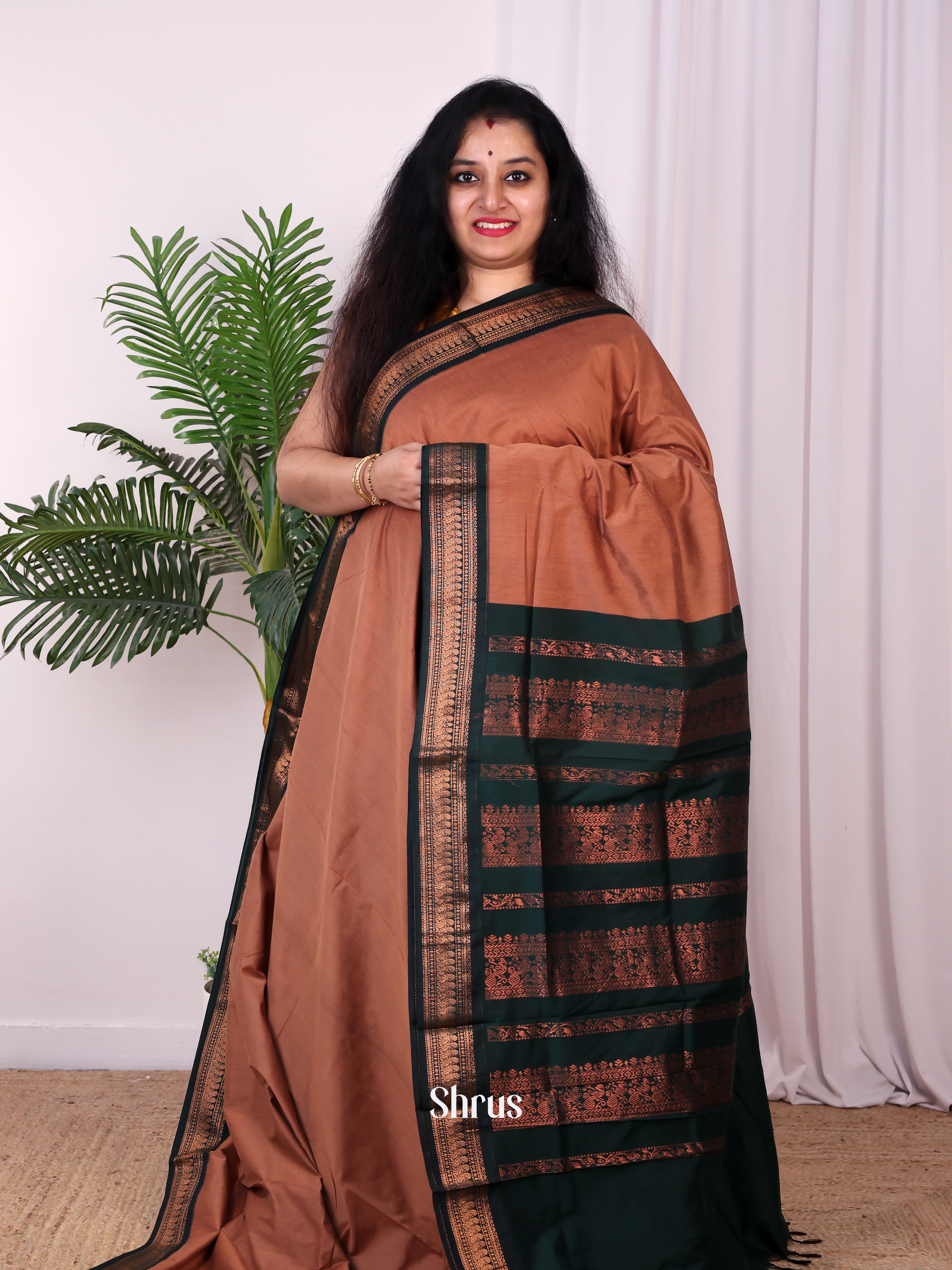 Brown & Green - Kalyani Cotton Saree