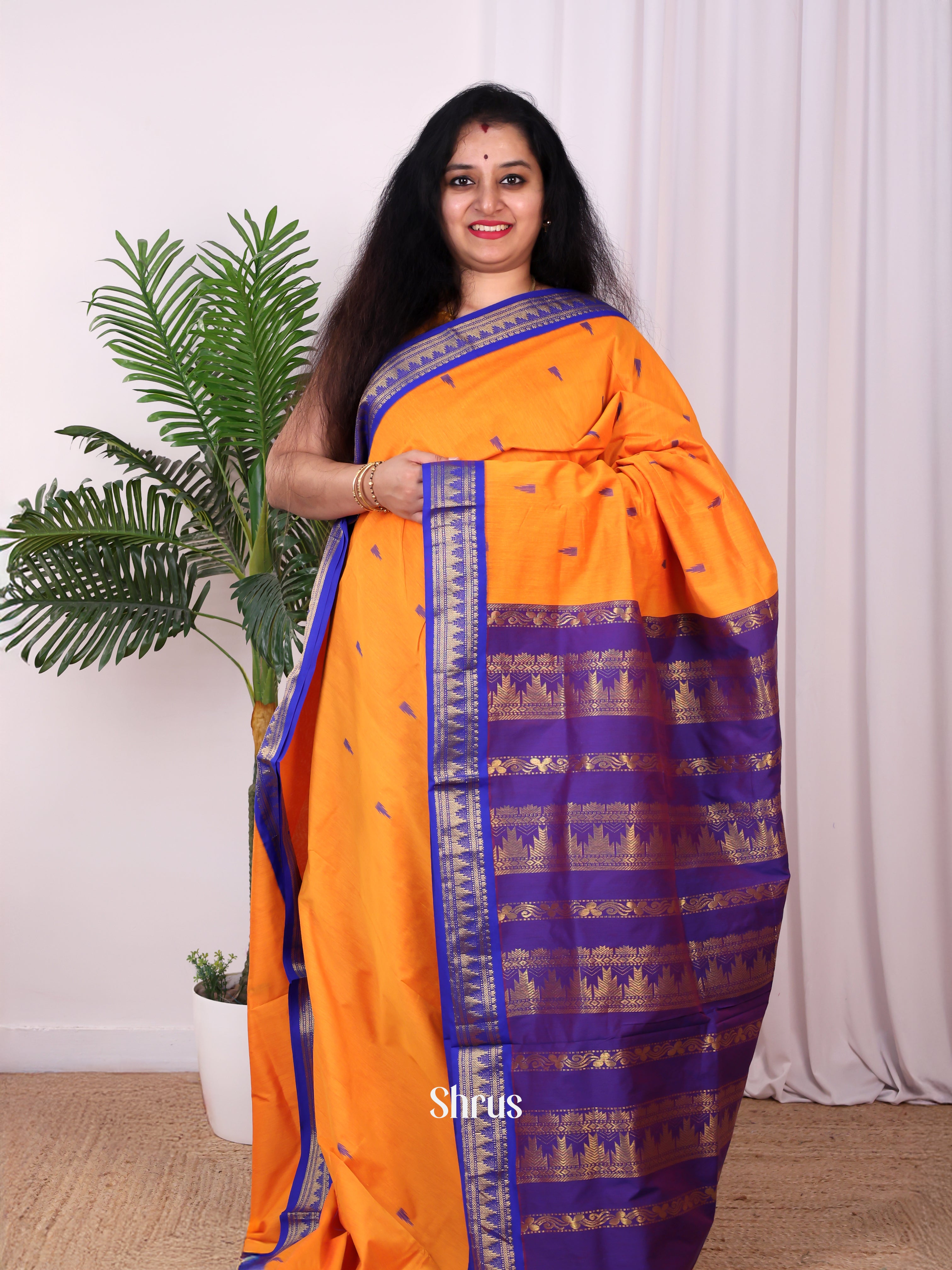 Orange  & Purple - Kalyani Cotton Saree