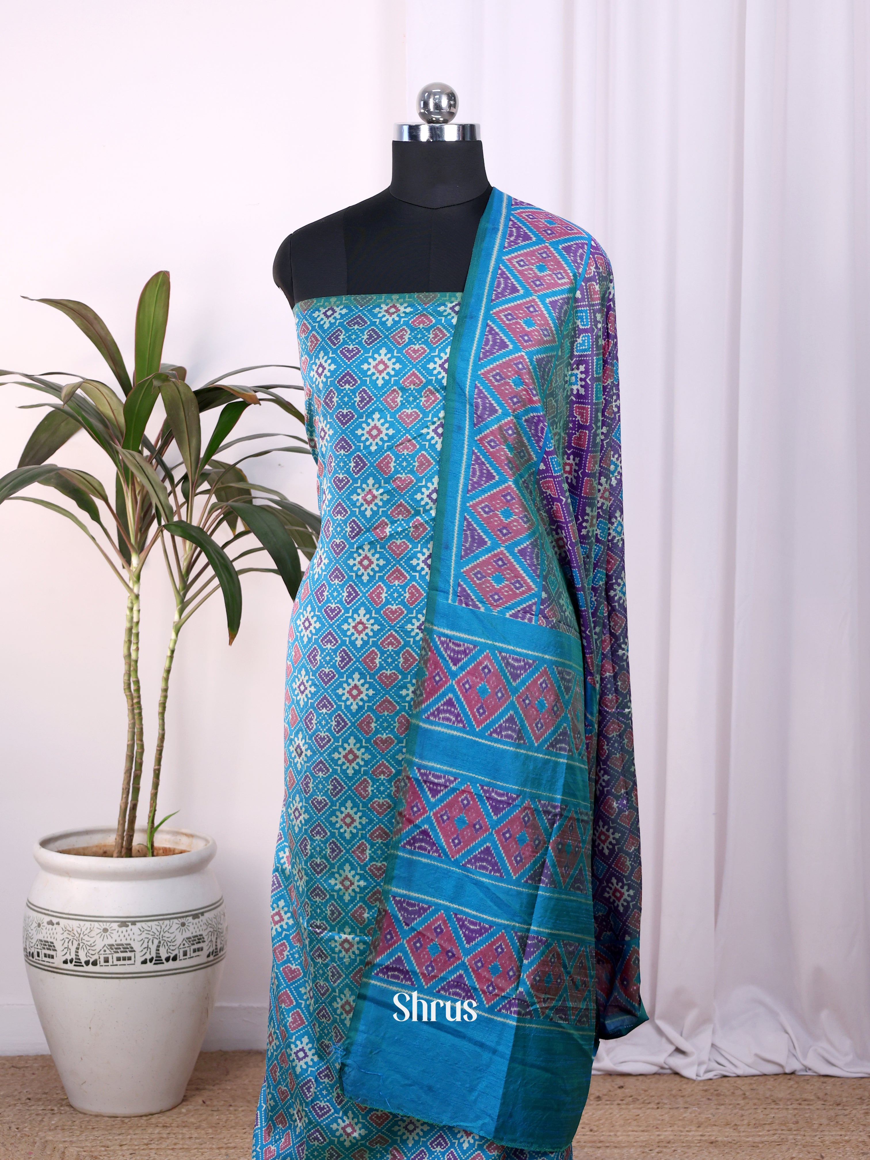 Blue & Purple  - Semi Patola top & dupatta