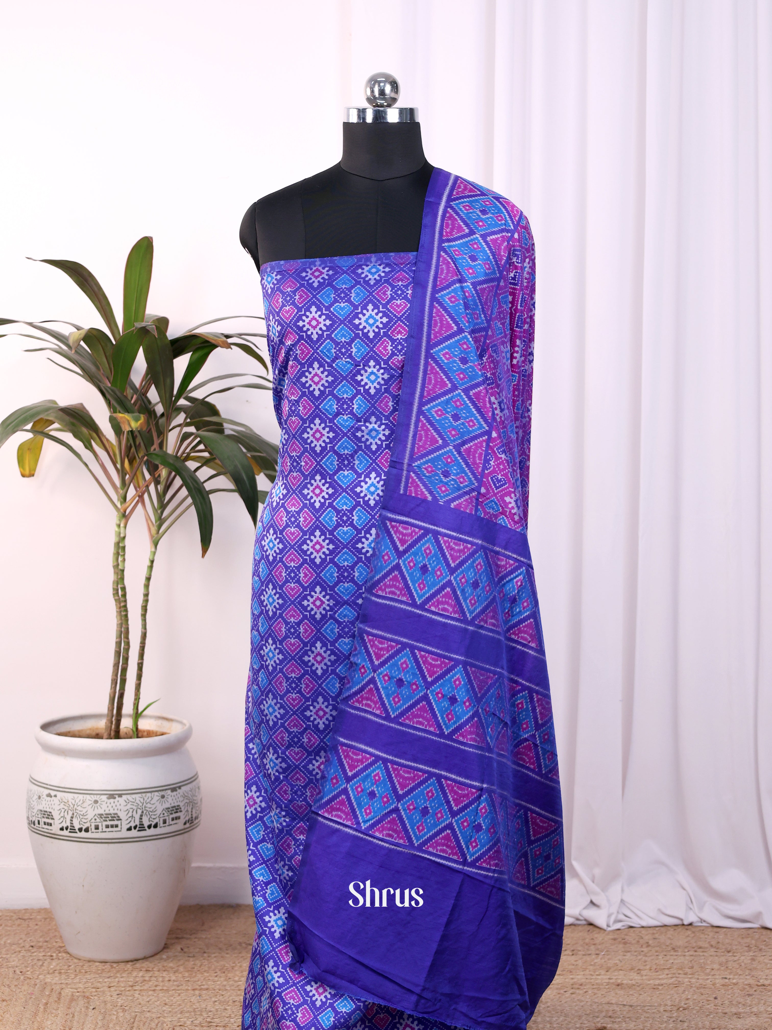 Blue & Purple - Semi Patola top & dupatta