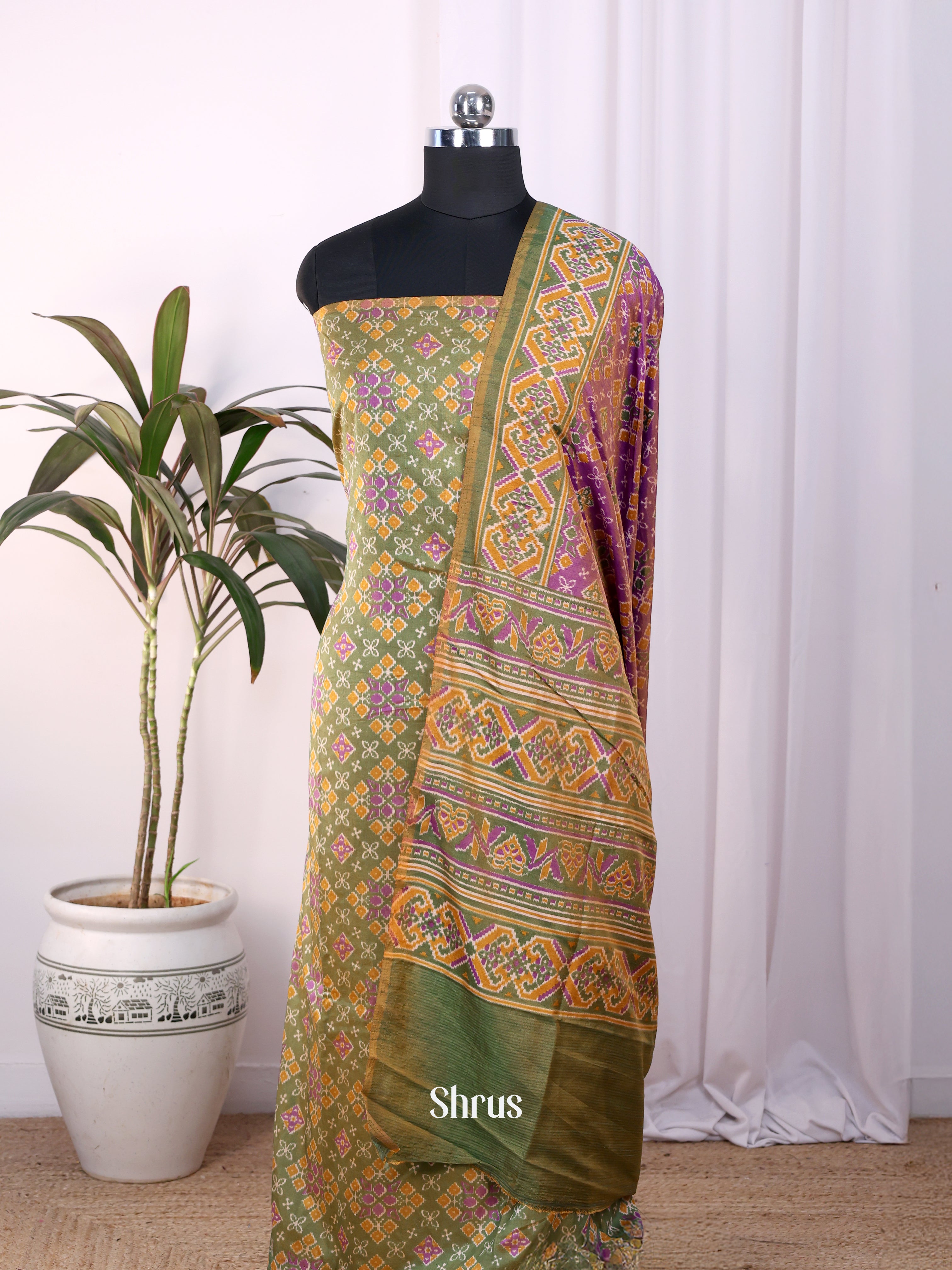 Green & Purple - Semi Patola top & dupatta