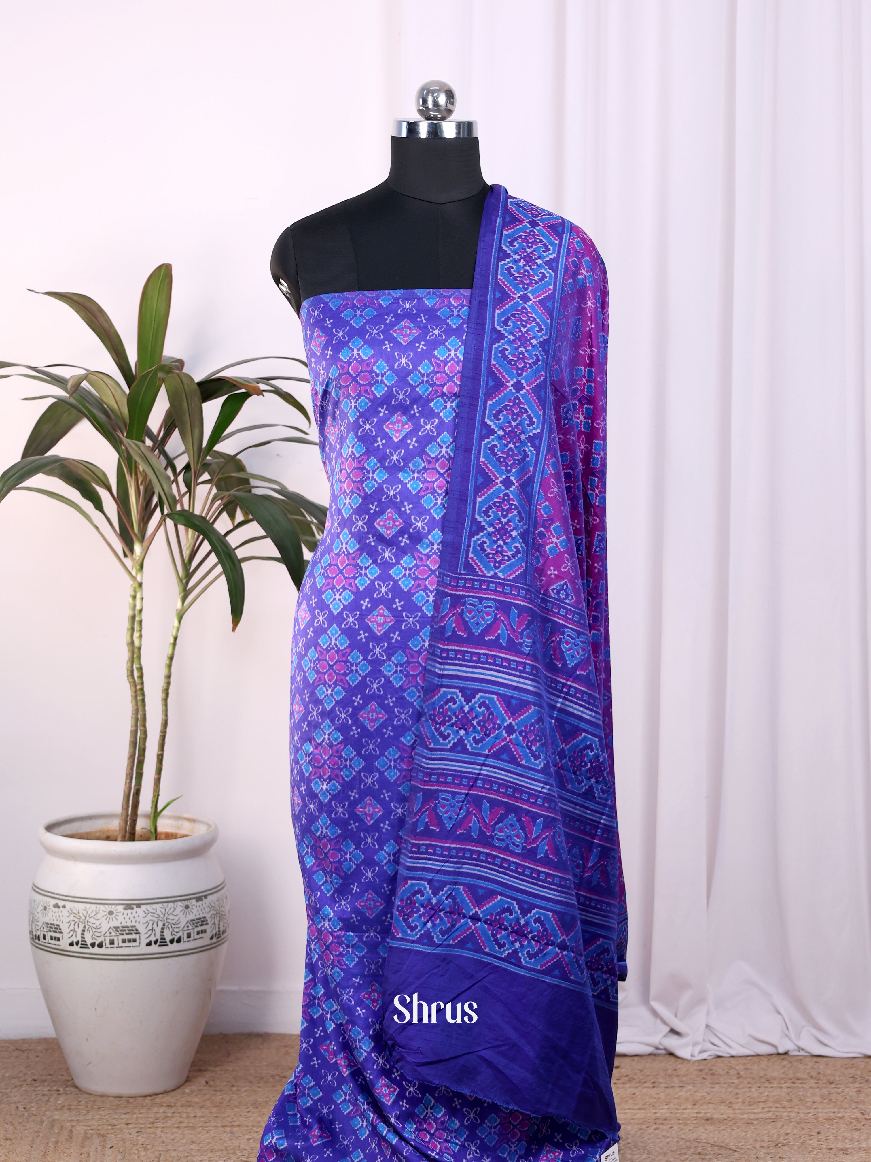 Blue & Purple- Semi Patola top & dupatta