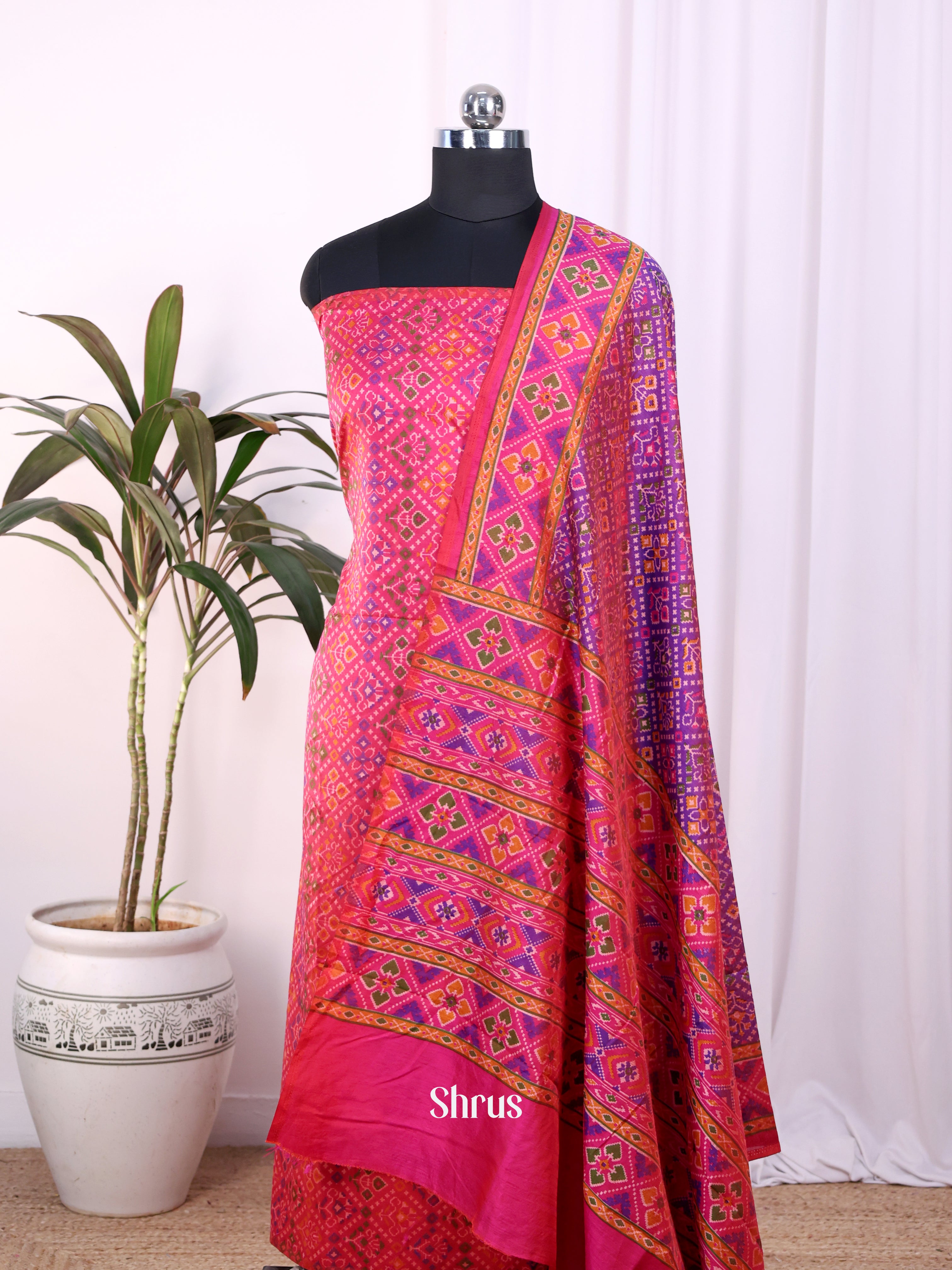 Pink & Purple - Semi Patola top & dupatta