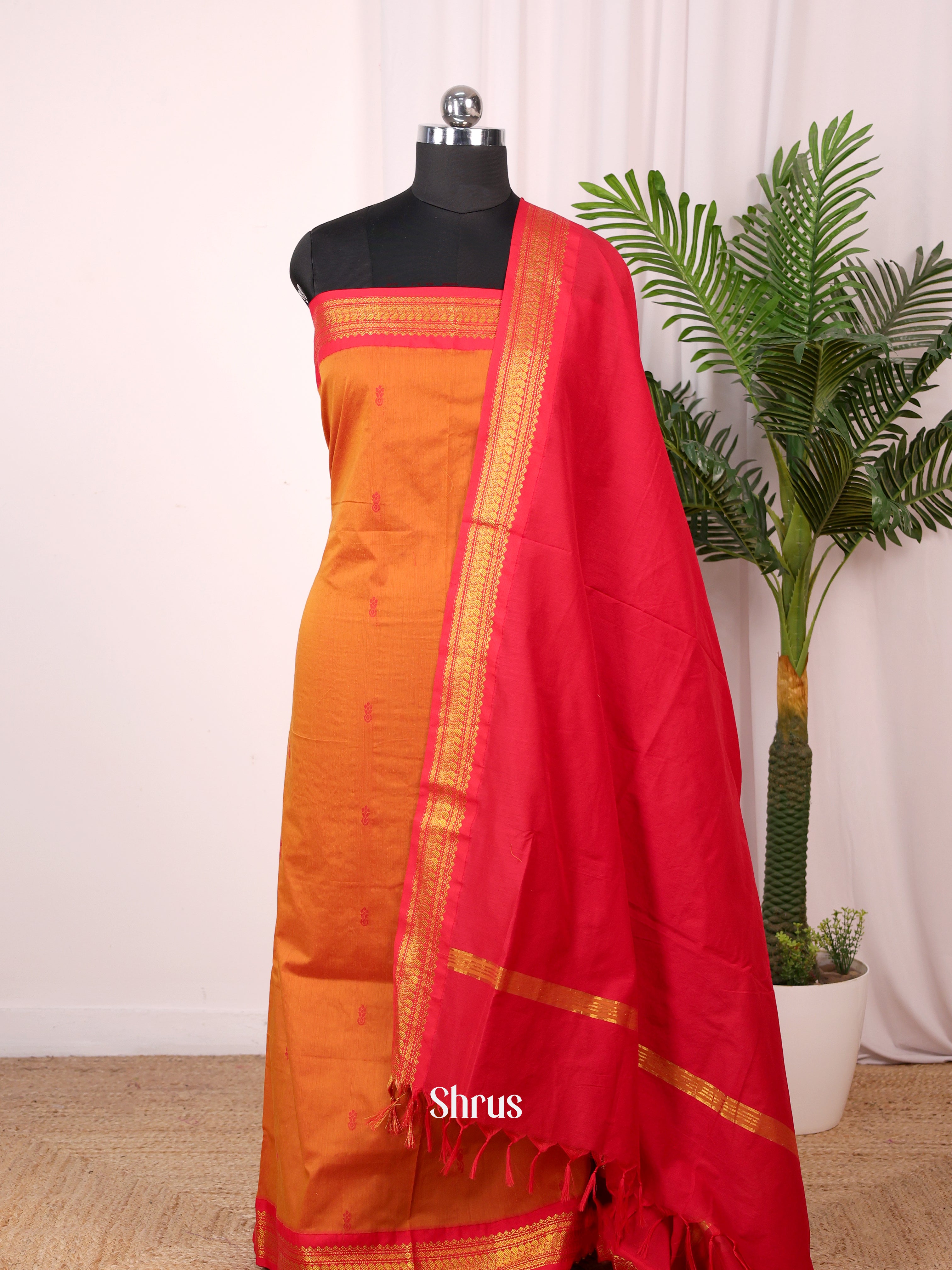 Mustard & Red - Kalyani Cotton salwar unstitch