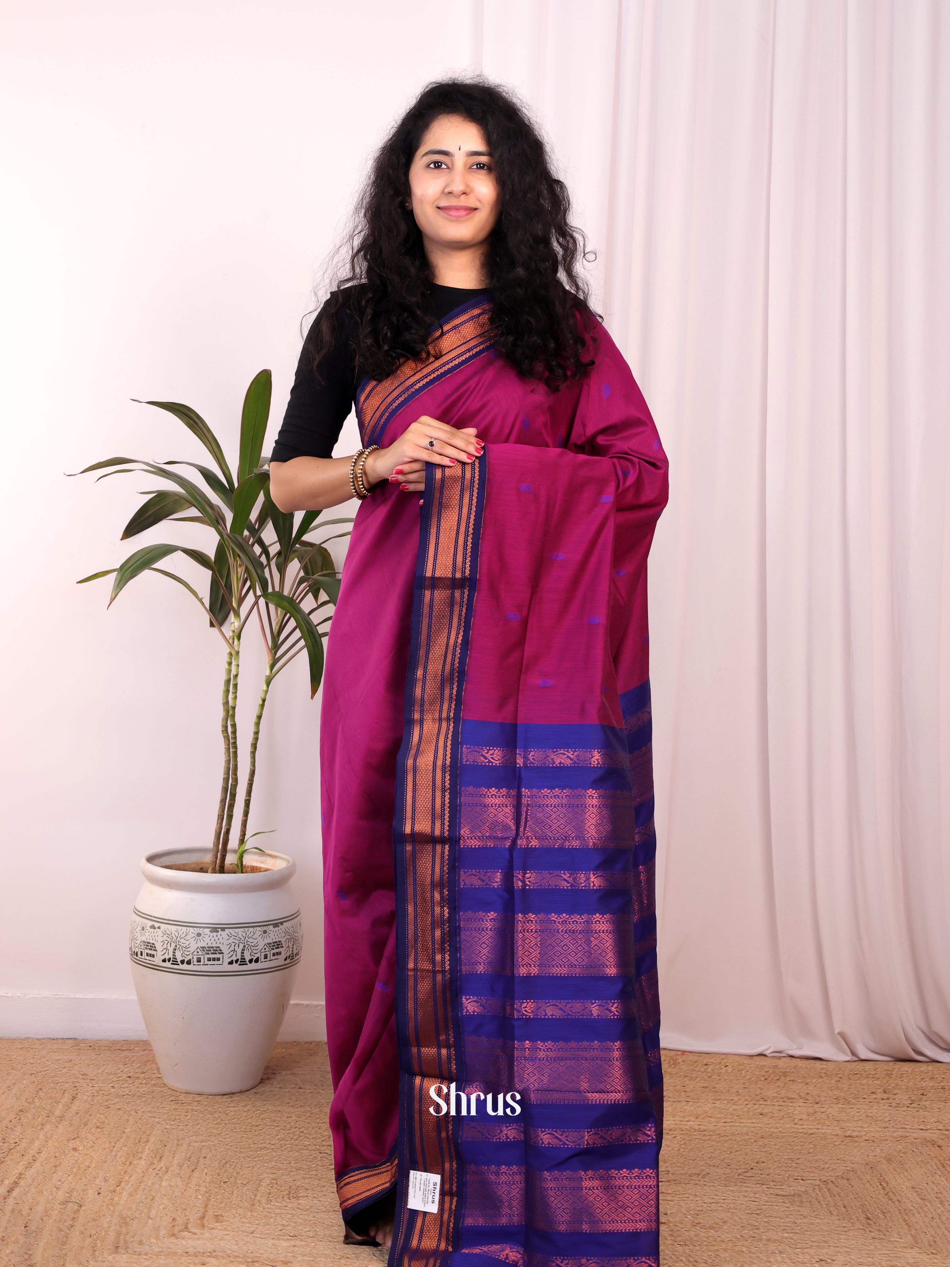 Purple & Blue - Kalyani Cotton Saree