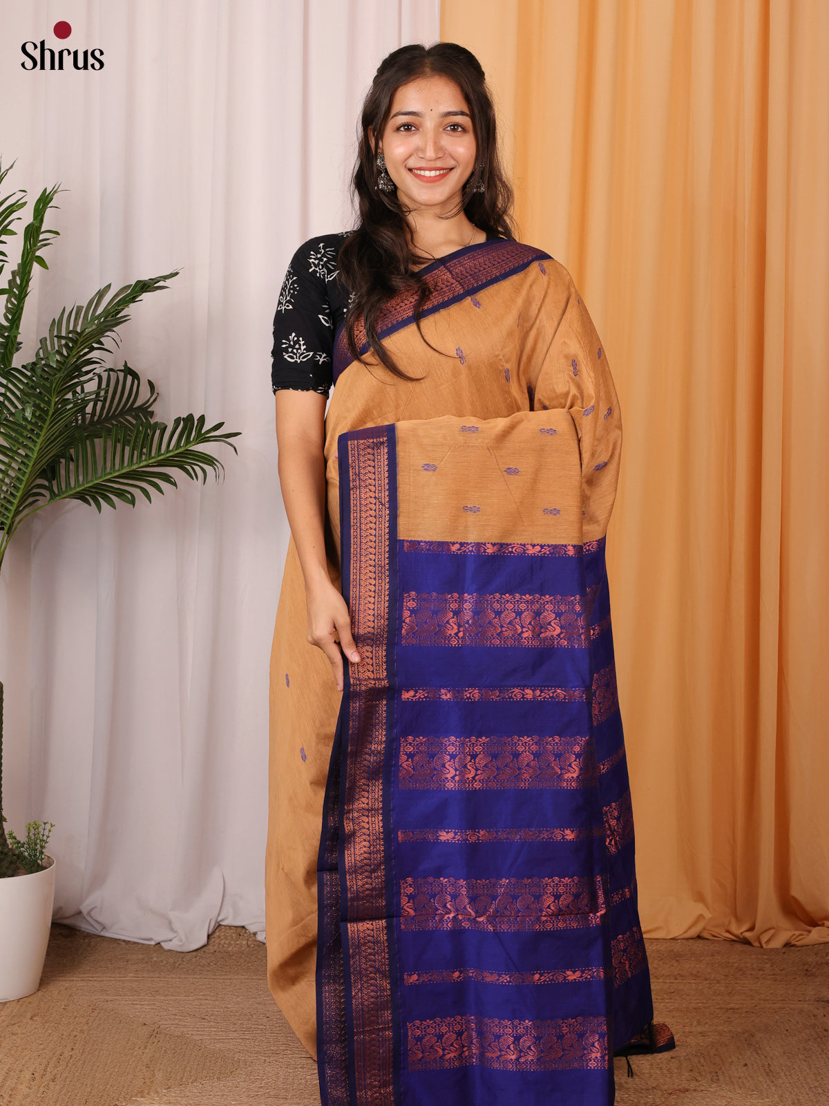 Brown & Blue - Kalyani Cotton Saree - Shop on Shrus.com