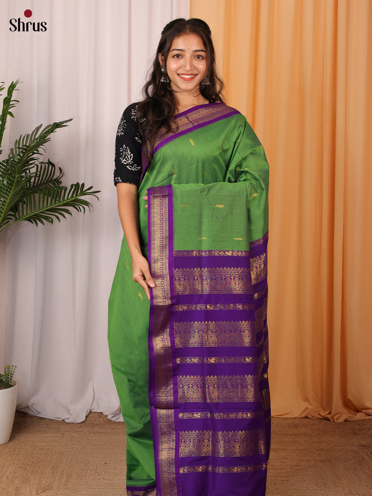 Green & Violet - Kalyani Cotton Saree - Shop on Shrus.com