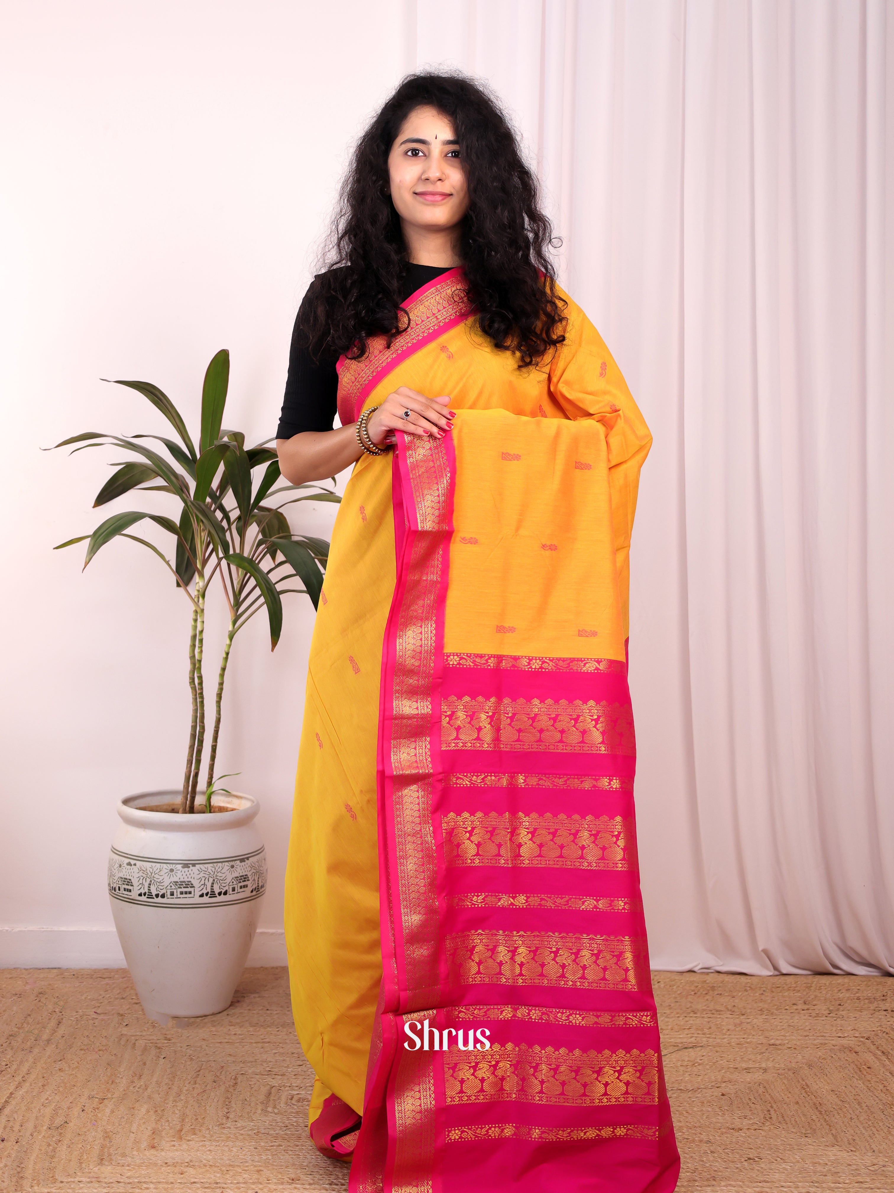 Yellow & Pink - Kalyani Cotton Saree