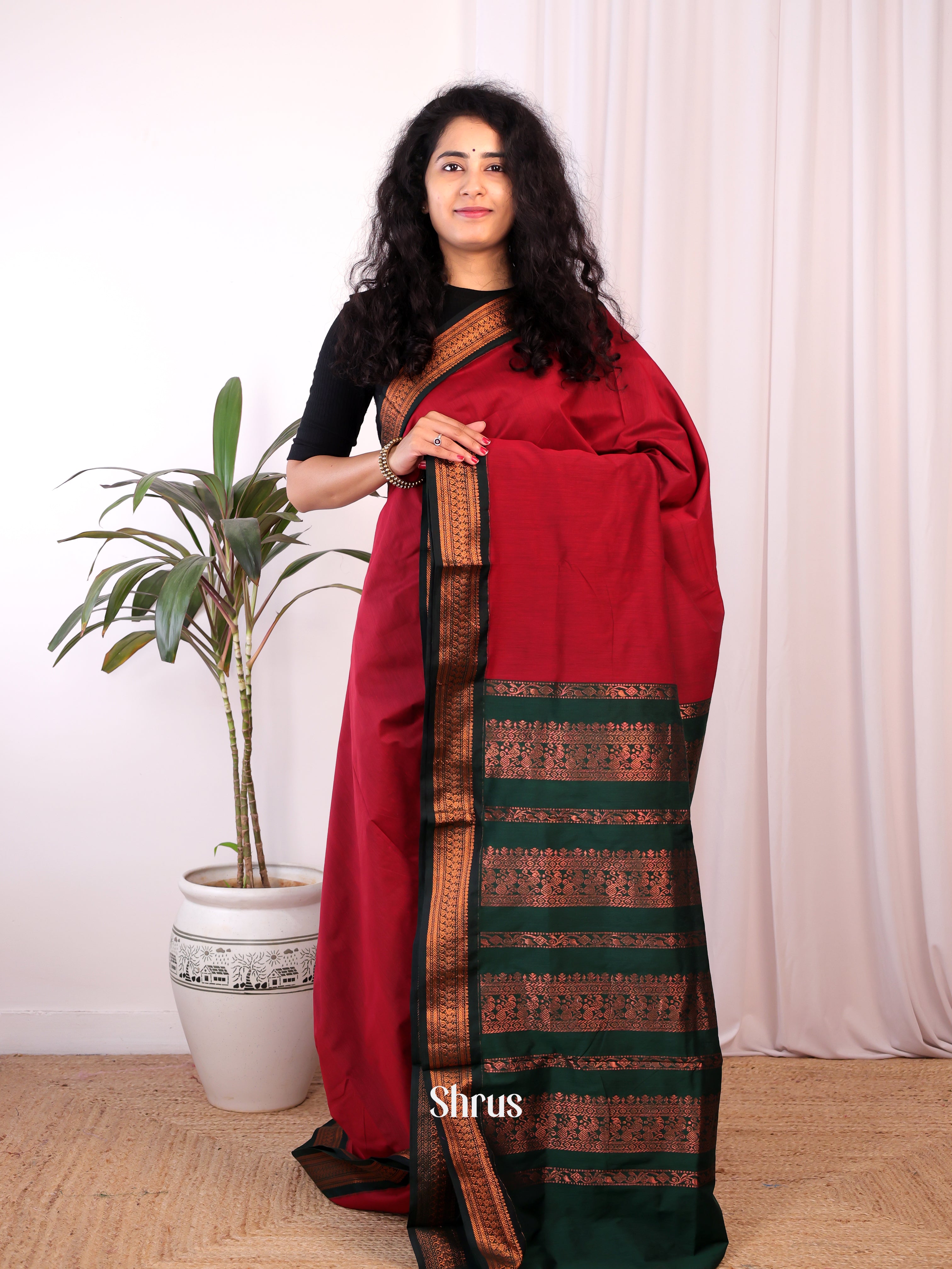 Maroon & Green- Kalyani Cotton Saree