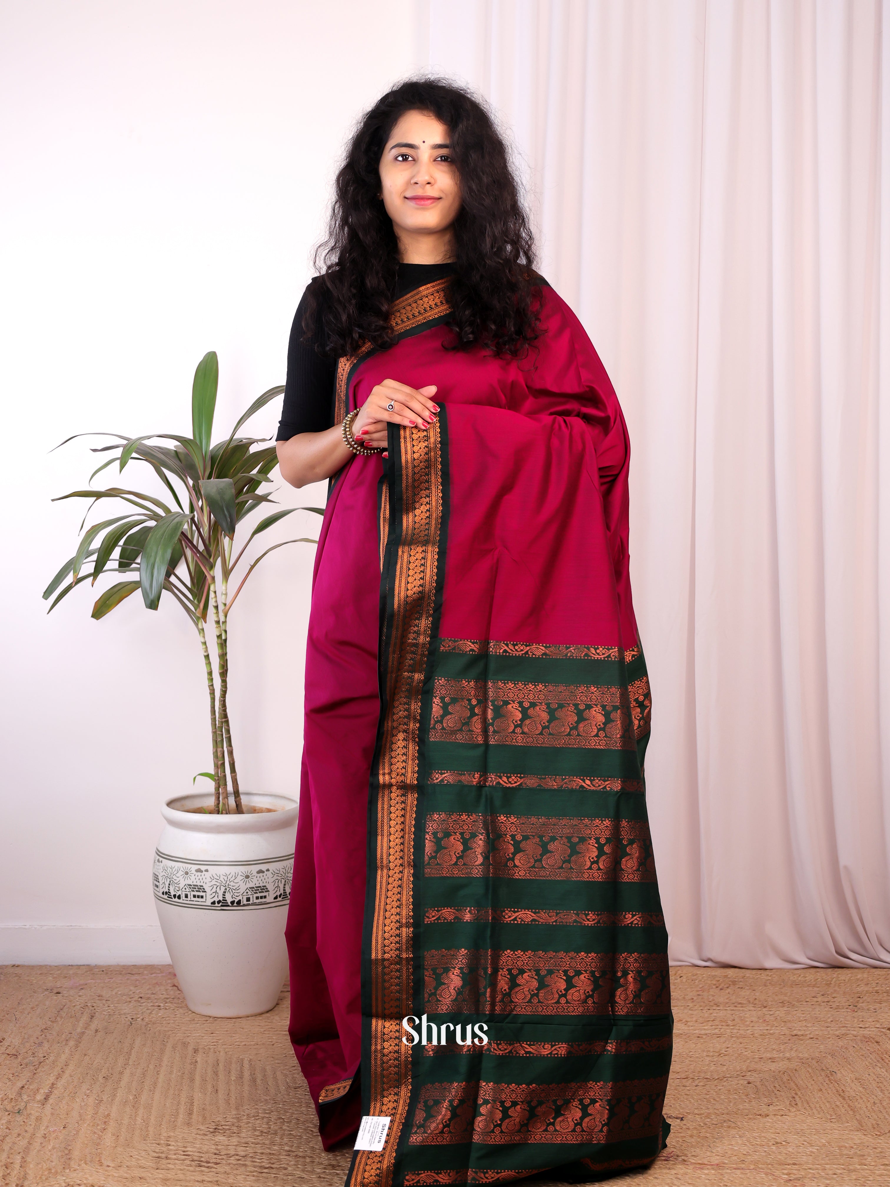 Maroon & Green - Kalyani Cotton Saree