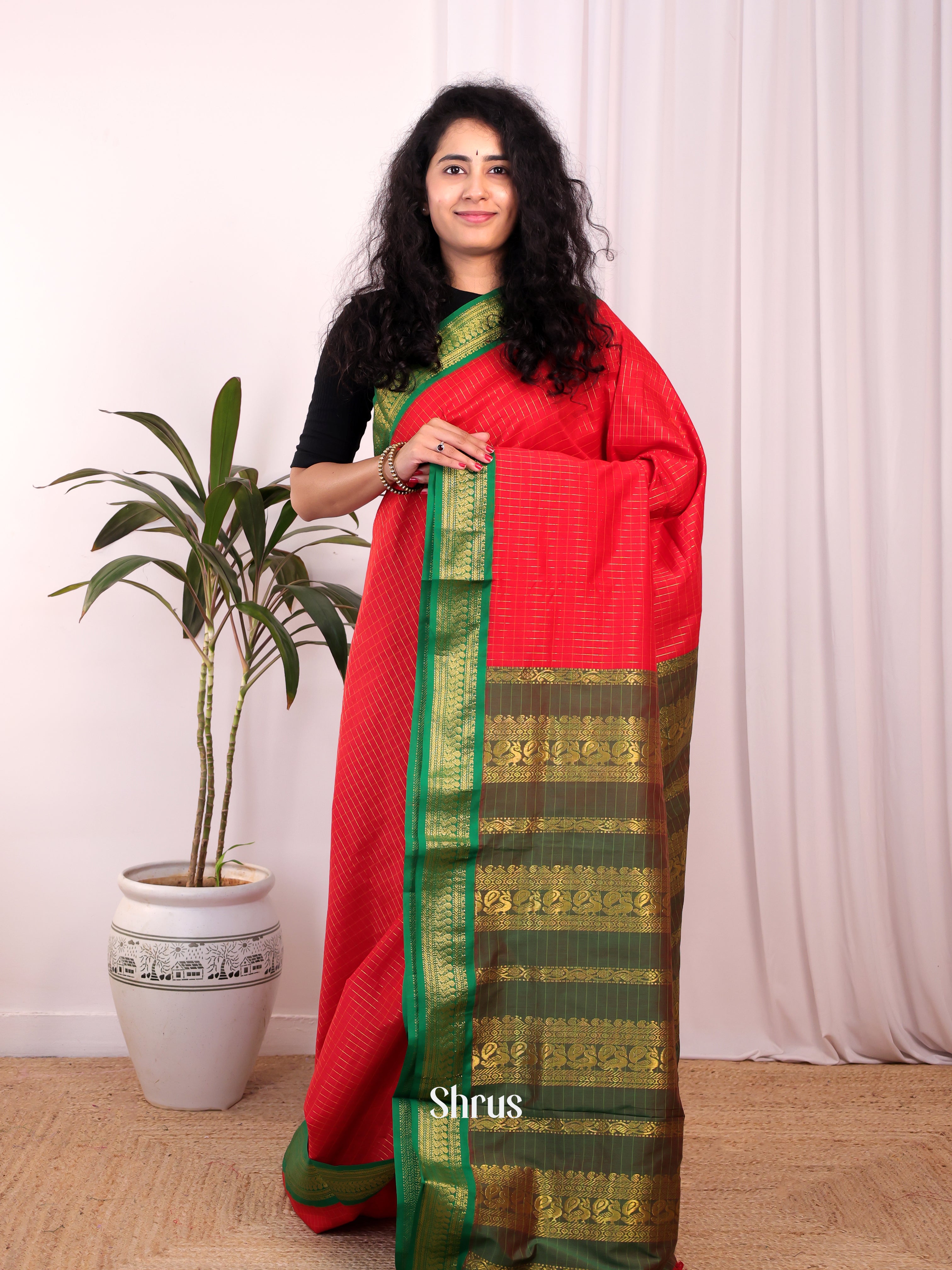 Red & Green - Kalyani Cotton Saree