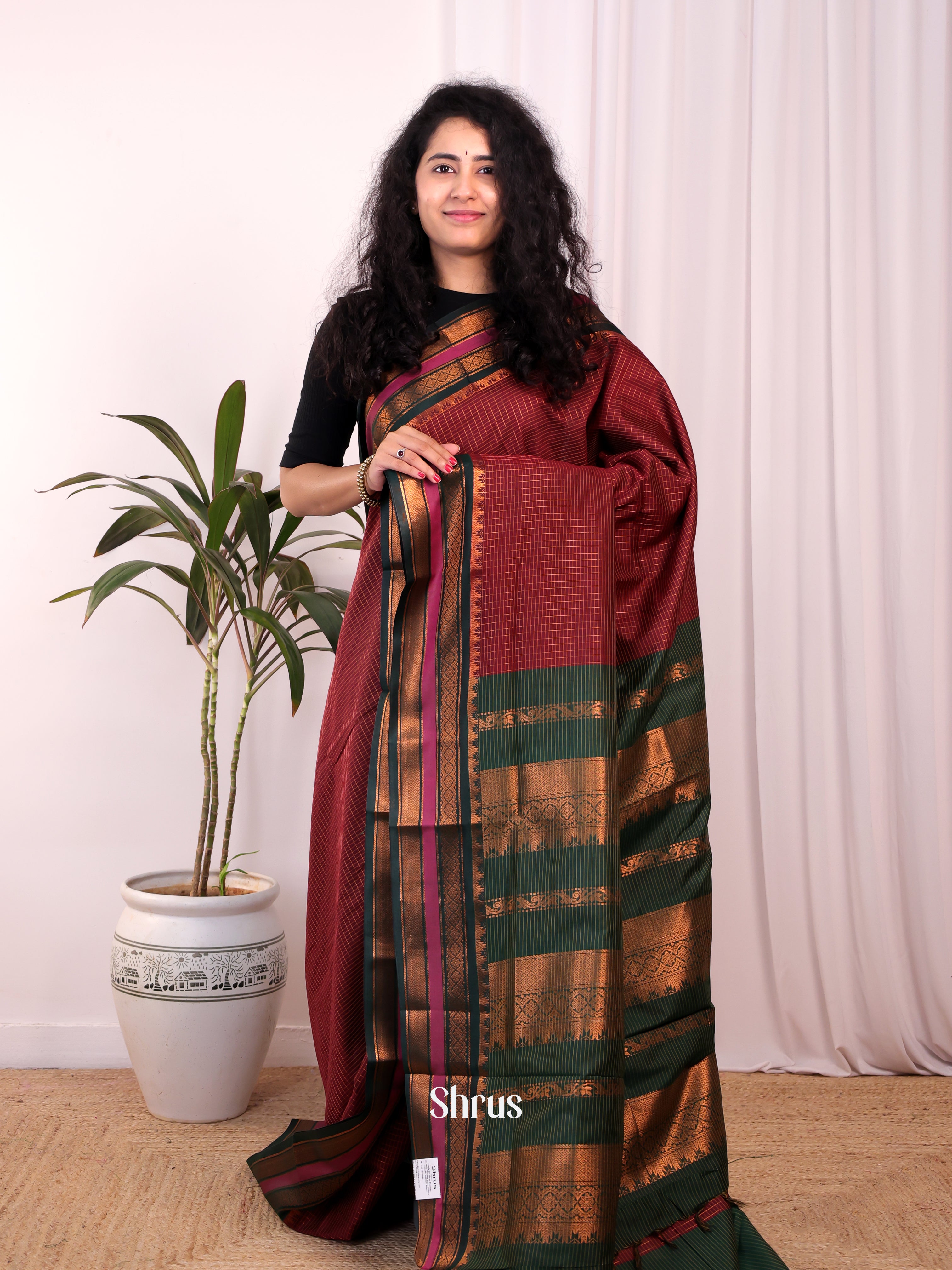 Brown & Green - Kalyani Cotton Saree