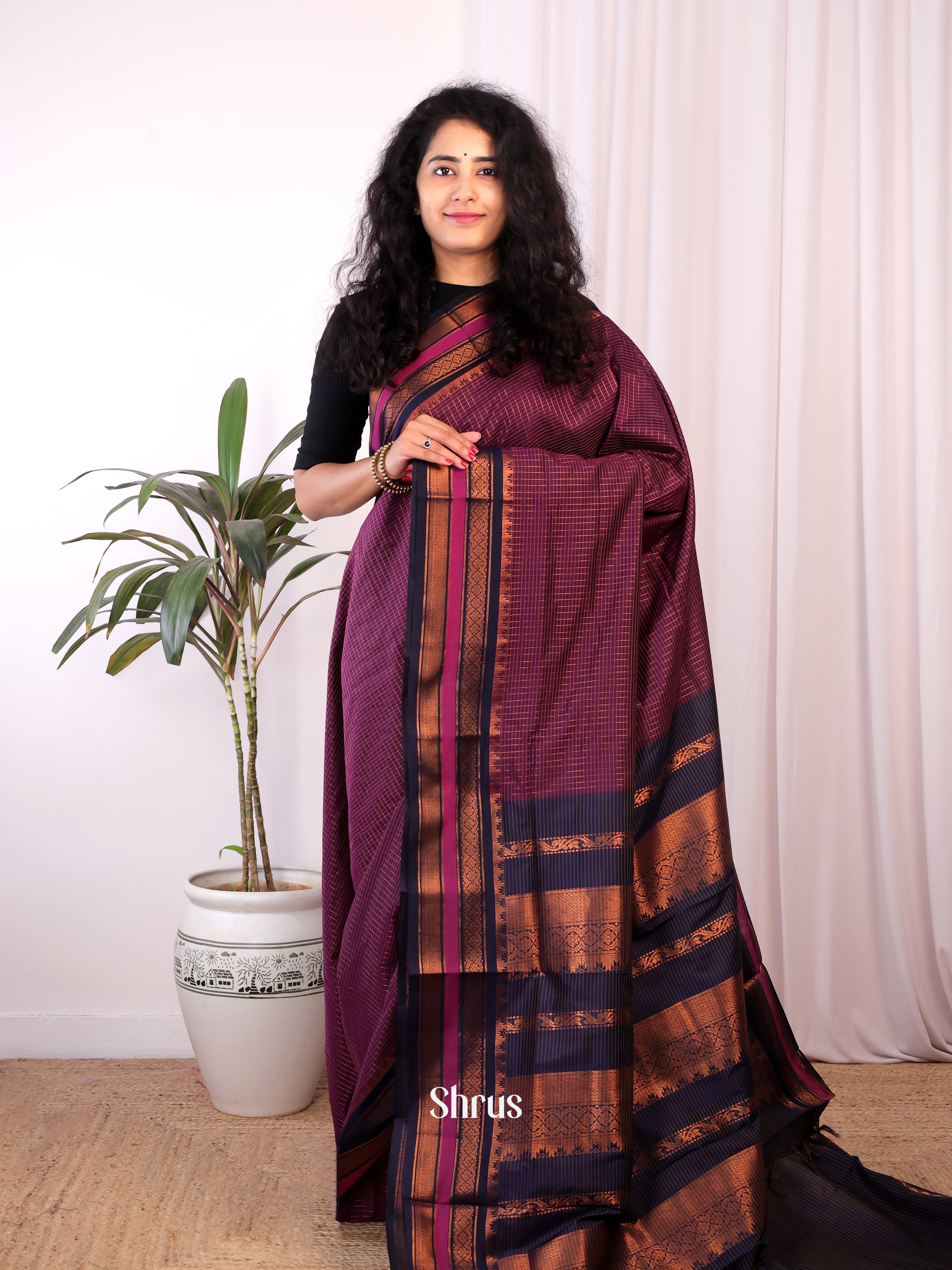 Purple & Violet - Kalyani Cotton Saree - Shop on Shrus.com