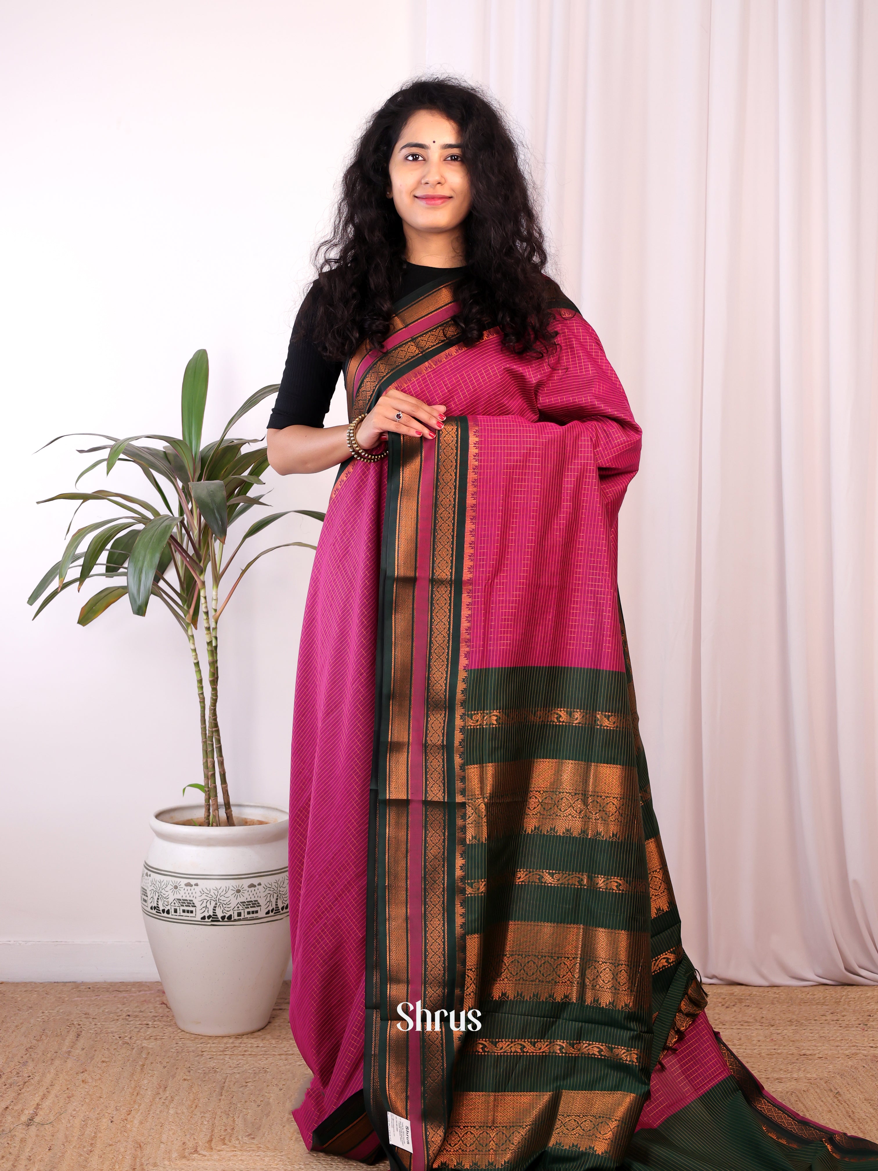 Pink & Green- Kalyani Cotton Saree