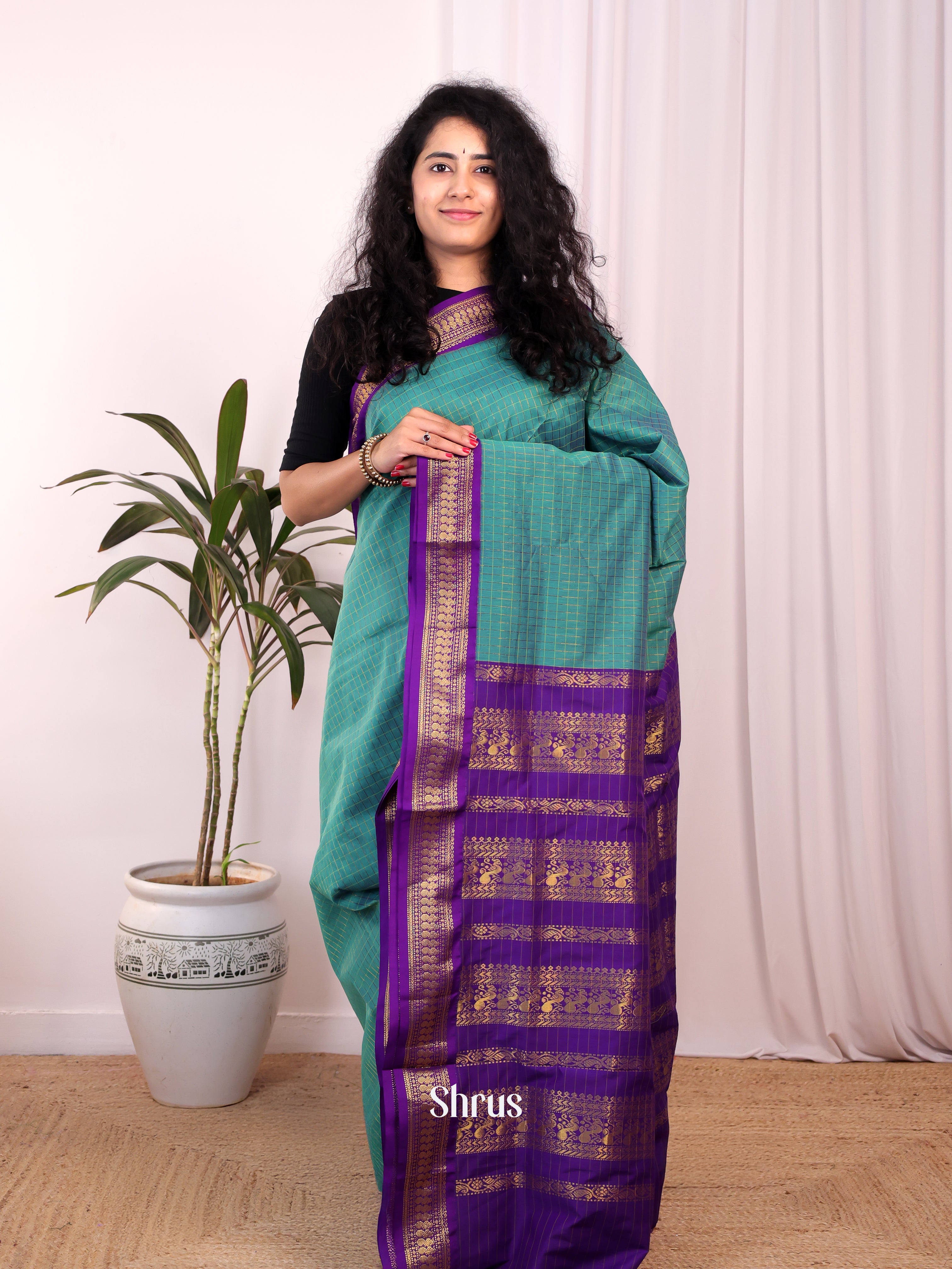 Green & Violet - Kalyani Cotton Saree