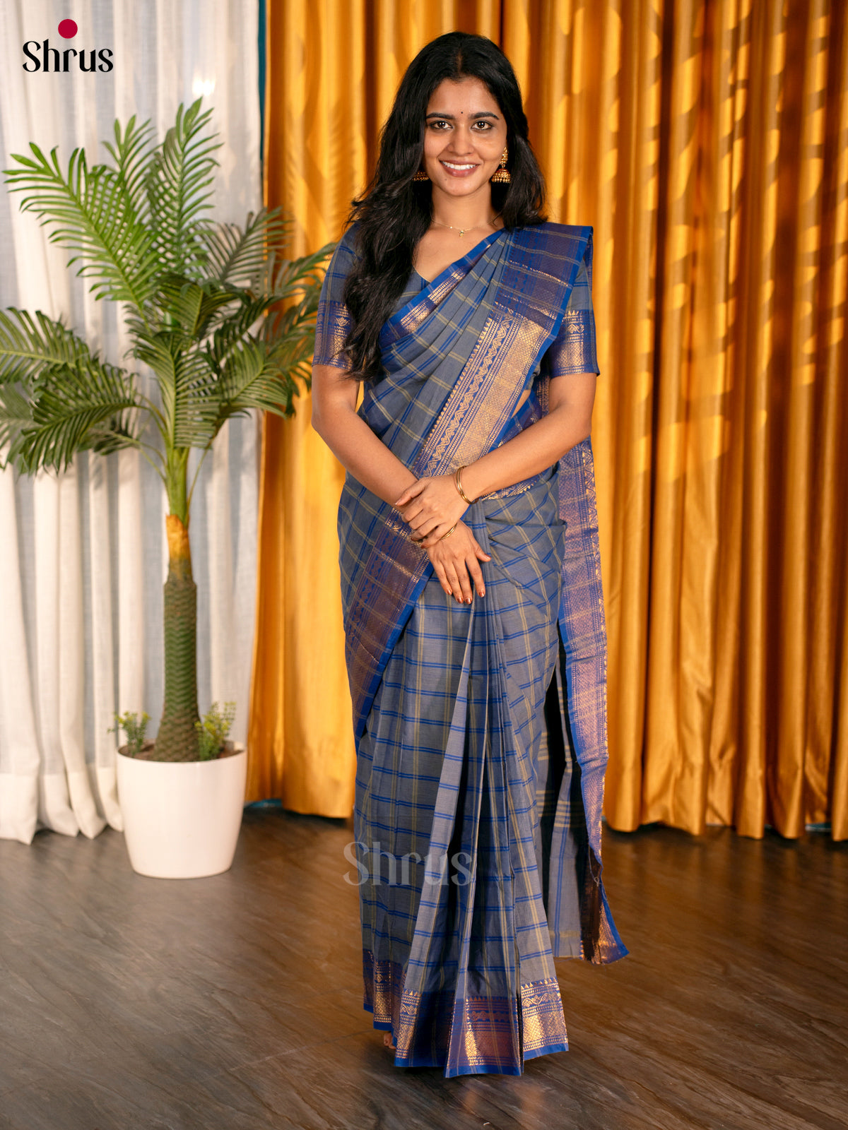 Grey & Blue- Chettinad Cotton Saree