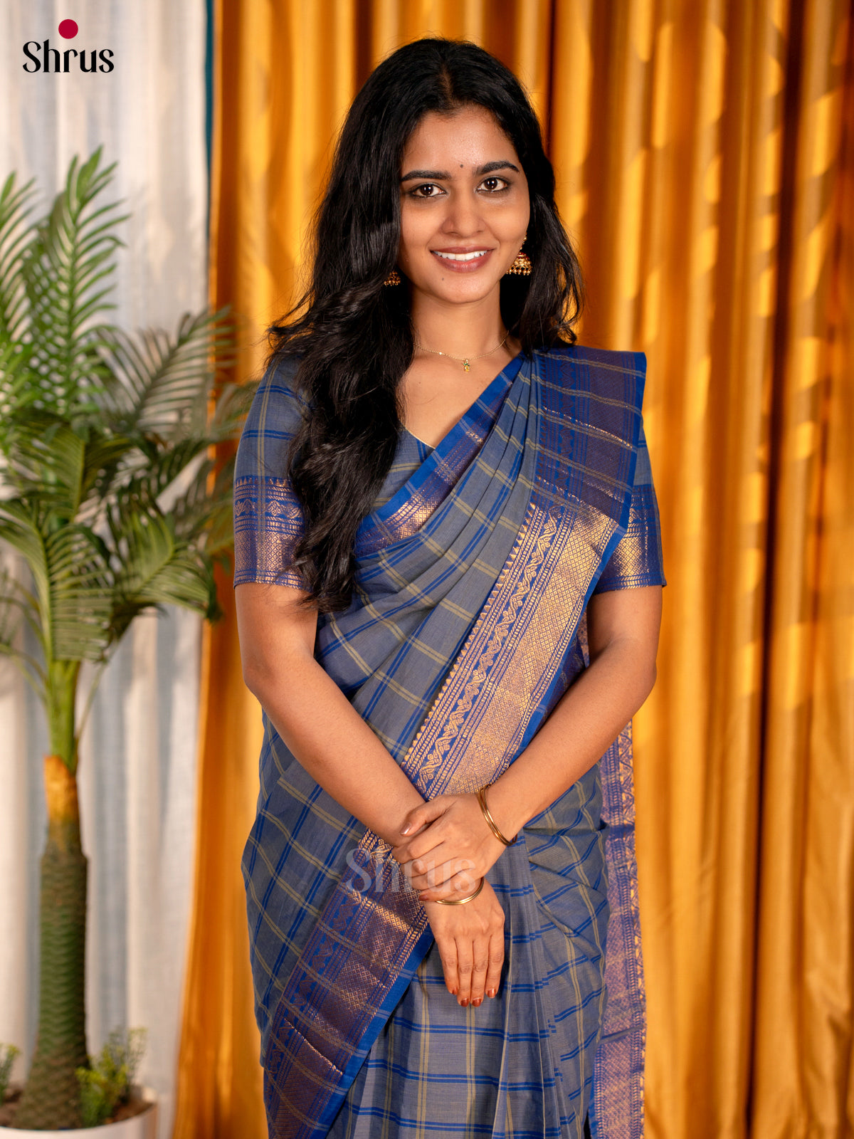 Grey & Blue- Chettinad Cotton Saree