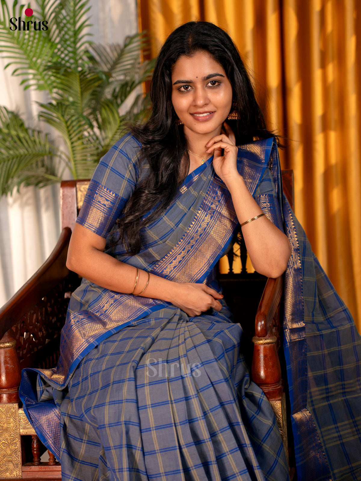 Grey & Blue- Chettinad Cotton Saree