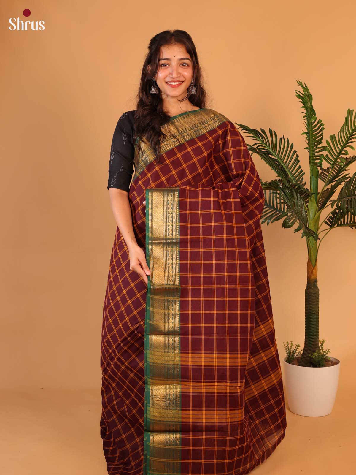 Maroon & Green - Chettinad Cotton Saree