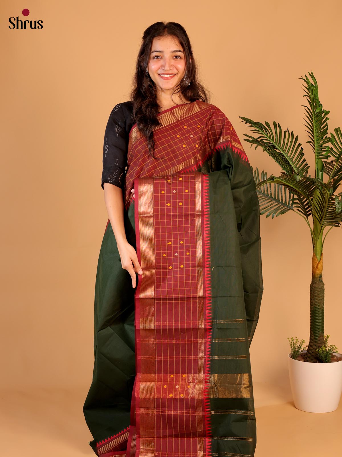 Green & Maroon - Chettinad Cotton Saree